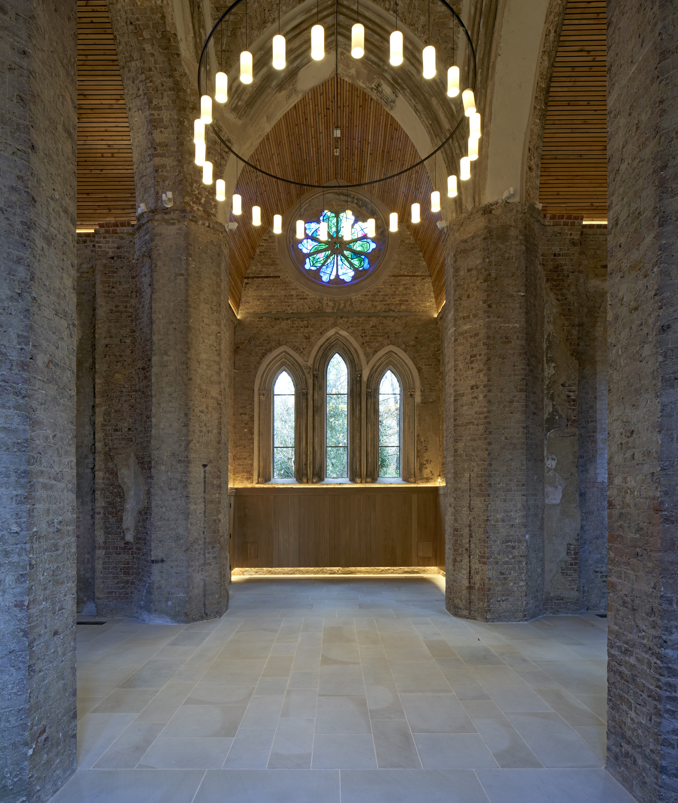 Whole Venue in Abney Park Chapel with stained glass, perfect for weddings and events. - Banner