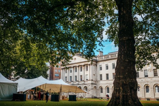 Outdoor reception tent, Lincoln's Inn event, summer venue