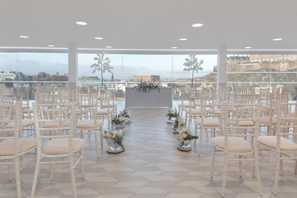 Elegant ceremony space at SKYBar, DoubleTree Edinburgh, perfect for weddings and events.