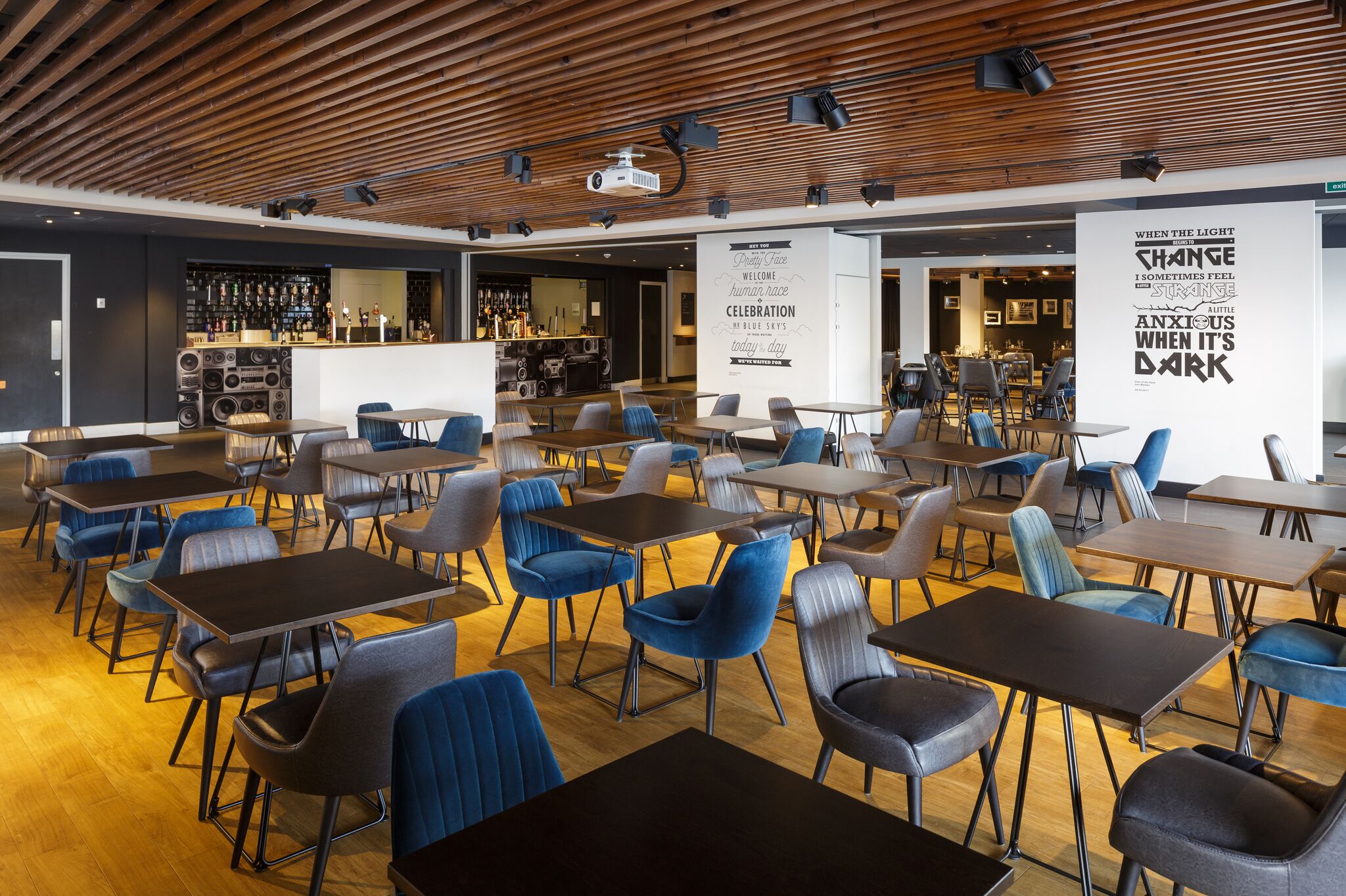 Black and White Lounge in Leeds, modern event space for corporate meetings and gatherings.