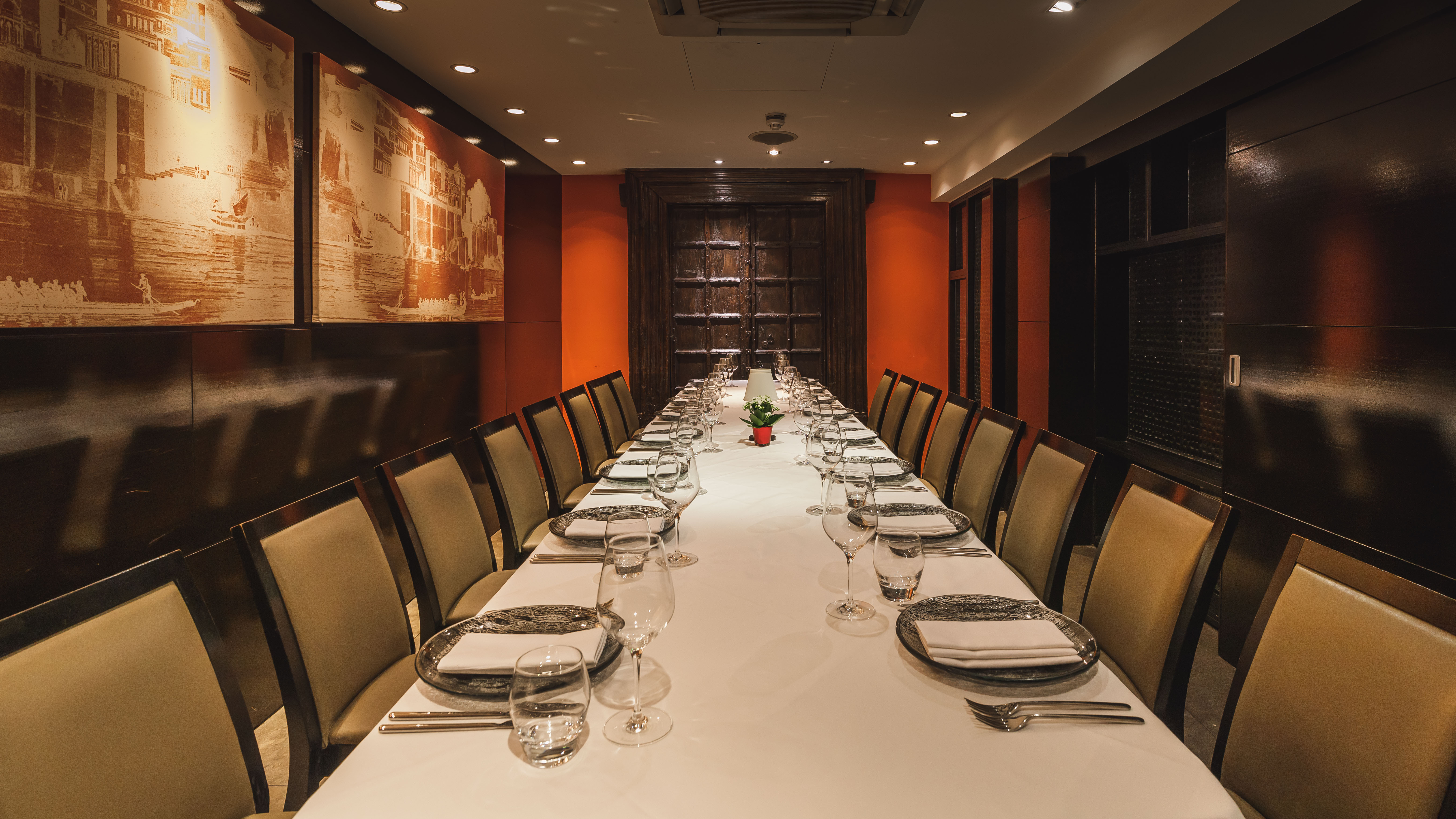 Berkeley Private Room boardroom setup for corporate dinners and executive meetings.