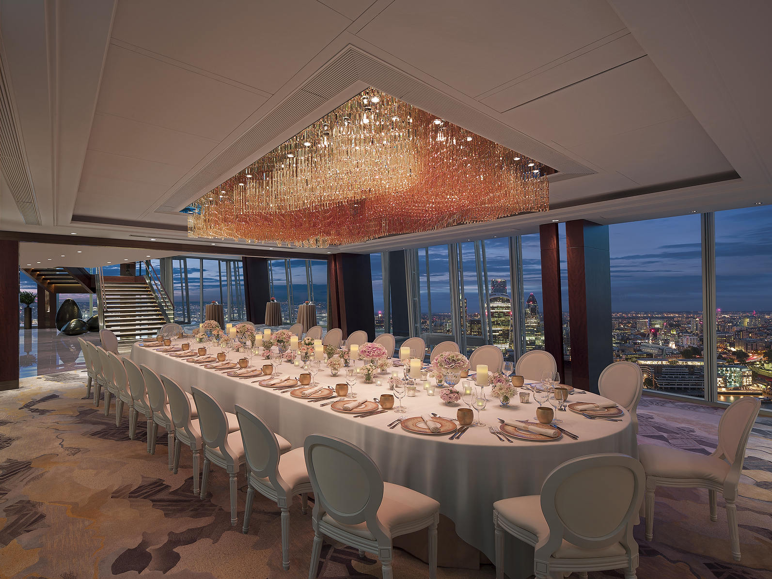 Elegant dining setup in Shangri-La The Shard, perfect for corporate events and gatherings.