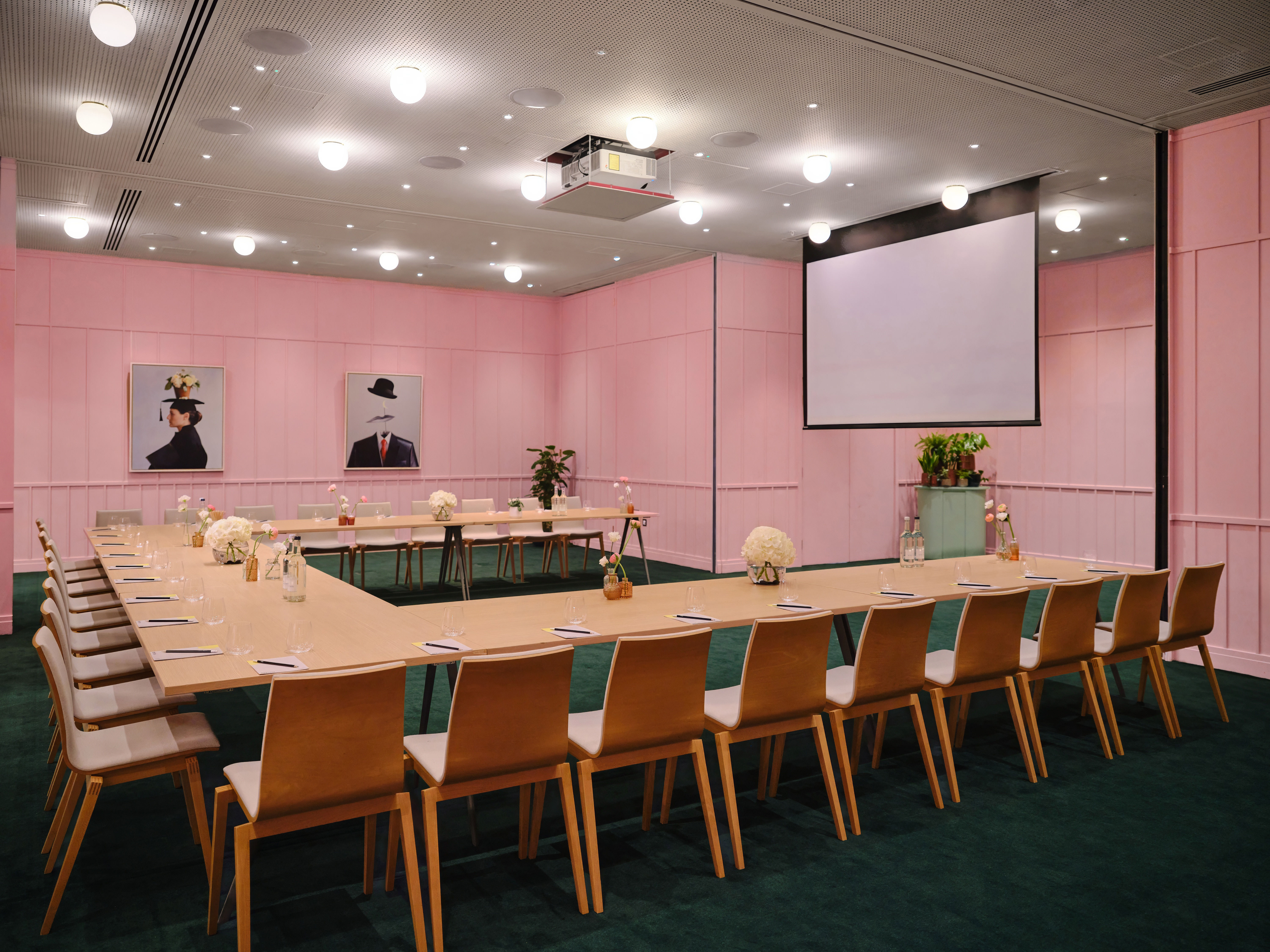 Creative Room 1-3 at art'otel London, U-shaped table, ideal for meetings and brainstorming. - Banner