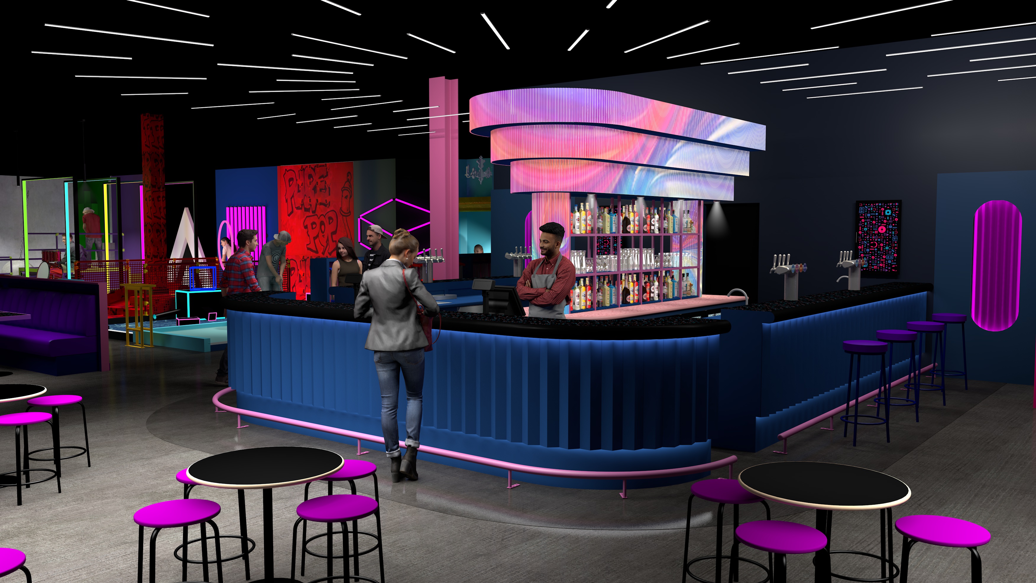 Vibrant bar setup in B-Side, ideal for networking events and social gatherings. - Banner