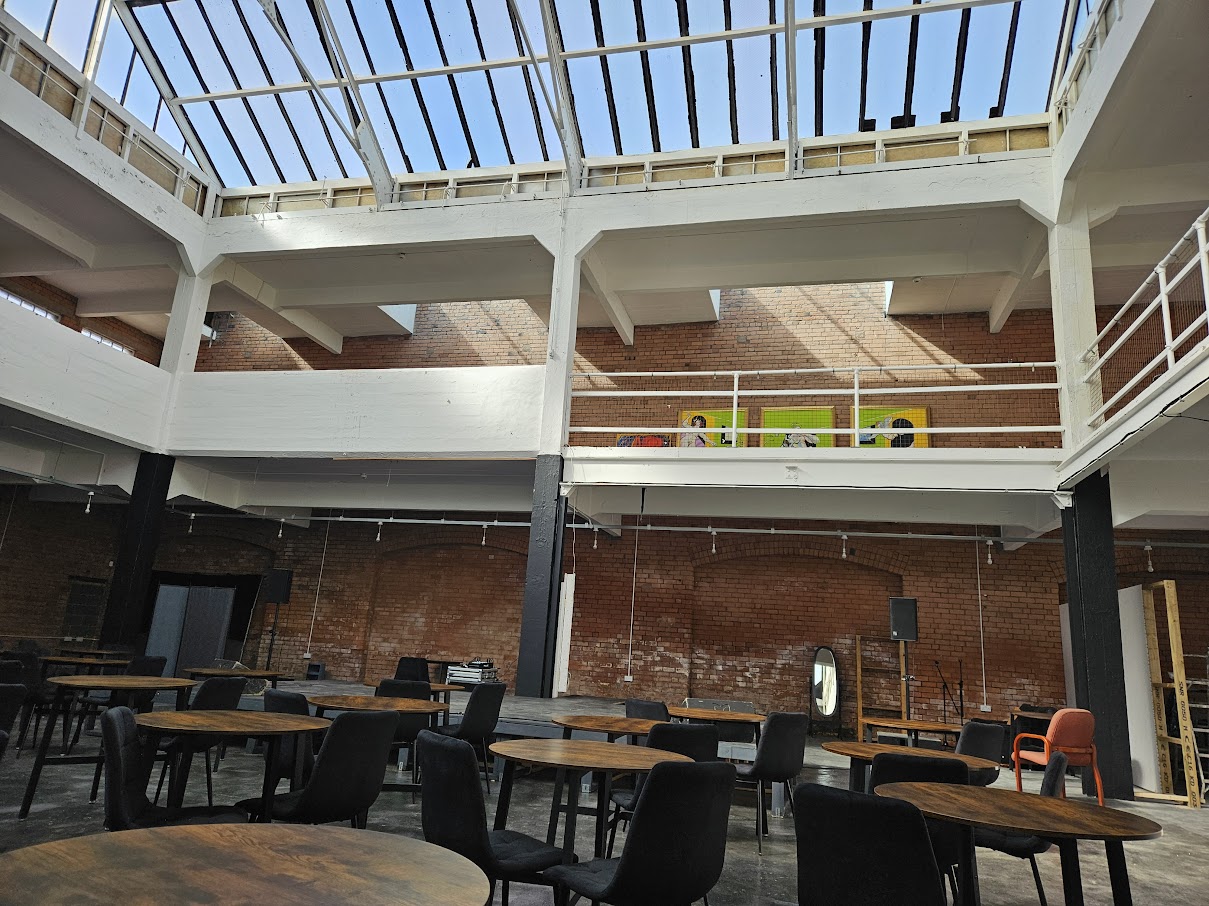 Birmingham Black Box Theatre, spacious venue with high ceilings for events and workshops.