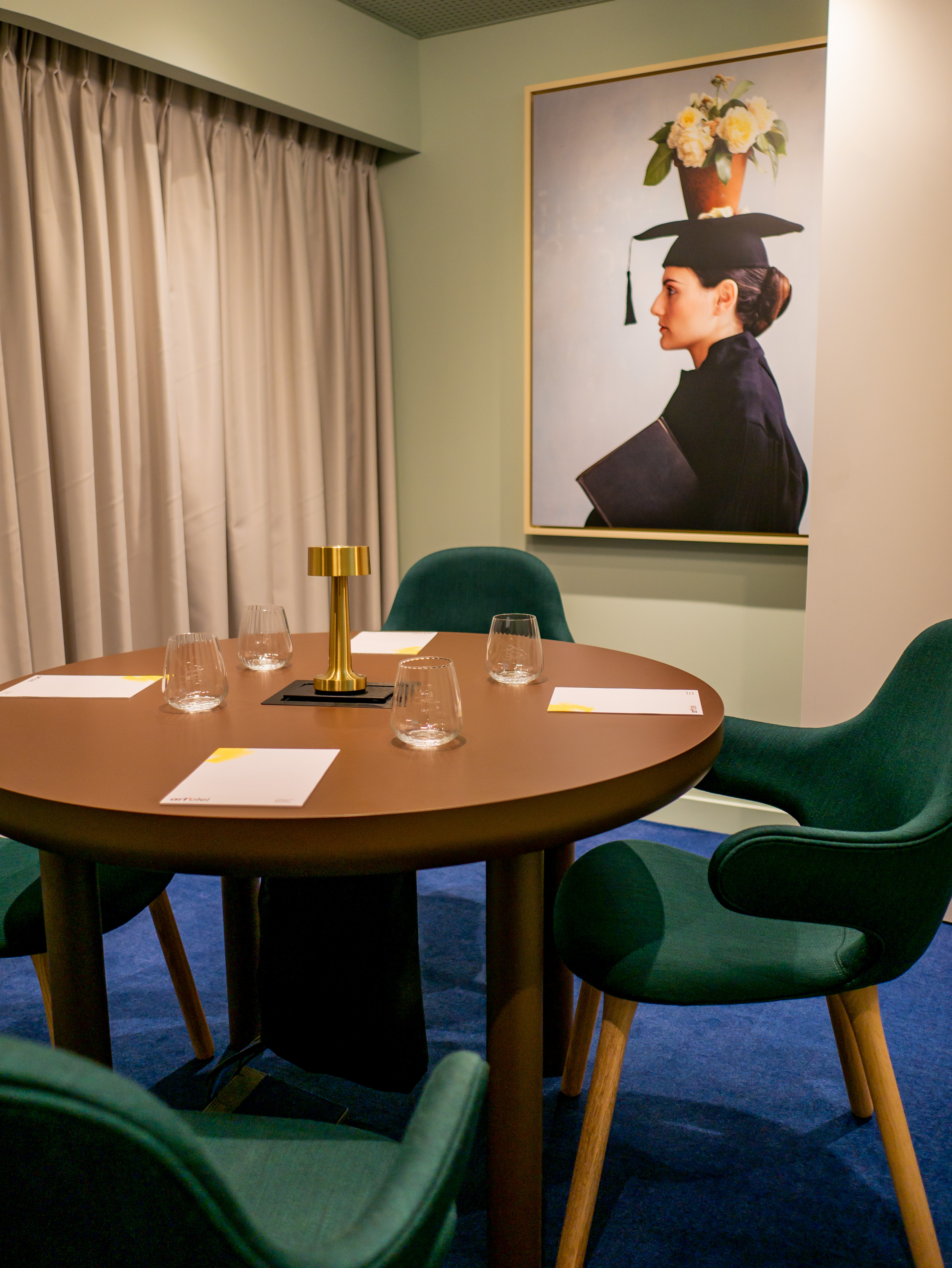 Creative Room 5 at art'otel London, featuring floral artwork for inspiring meetings and events.
