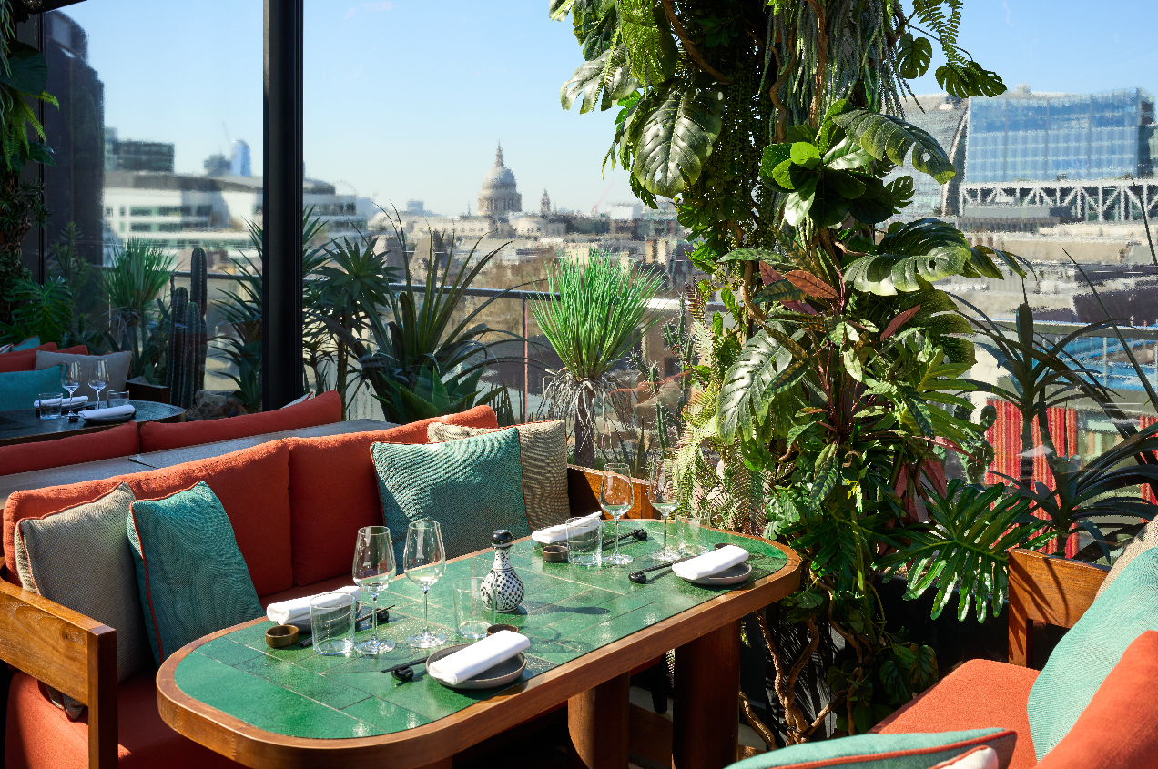 London rooftop event, lush terrace, city view - Banner