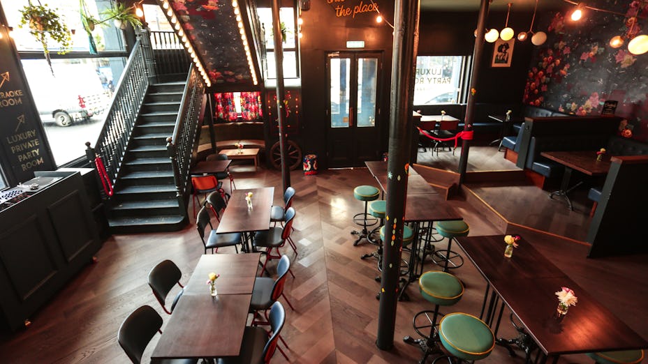 Stylish venue with staircase, perfect for workshops and social events in Bethnal Green.
