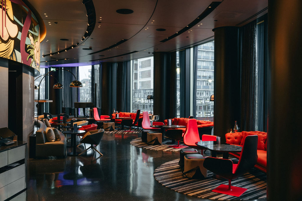 Hoxton bar event, chic seating, modern lighting