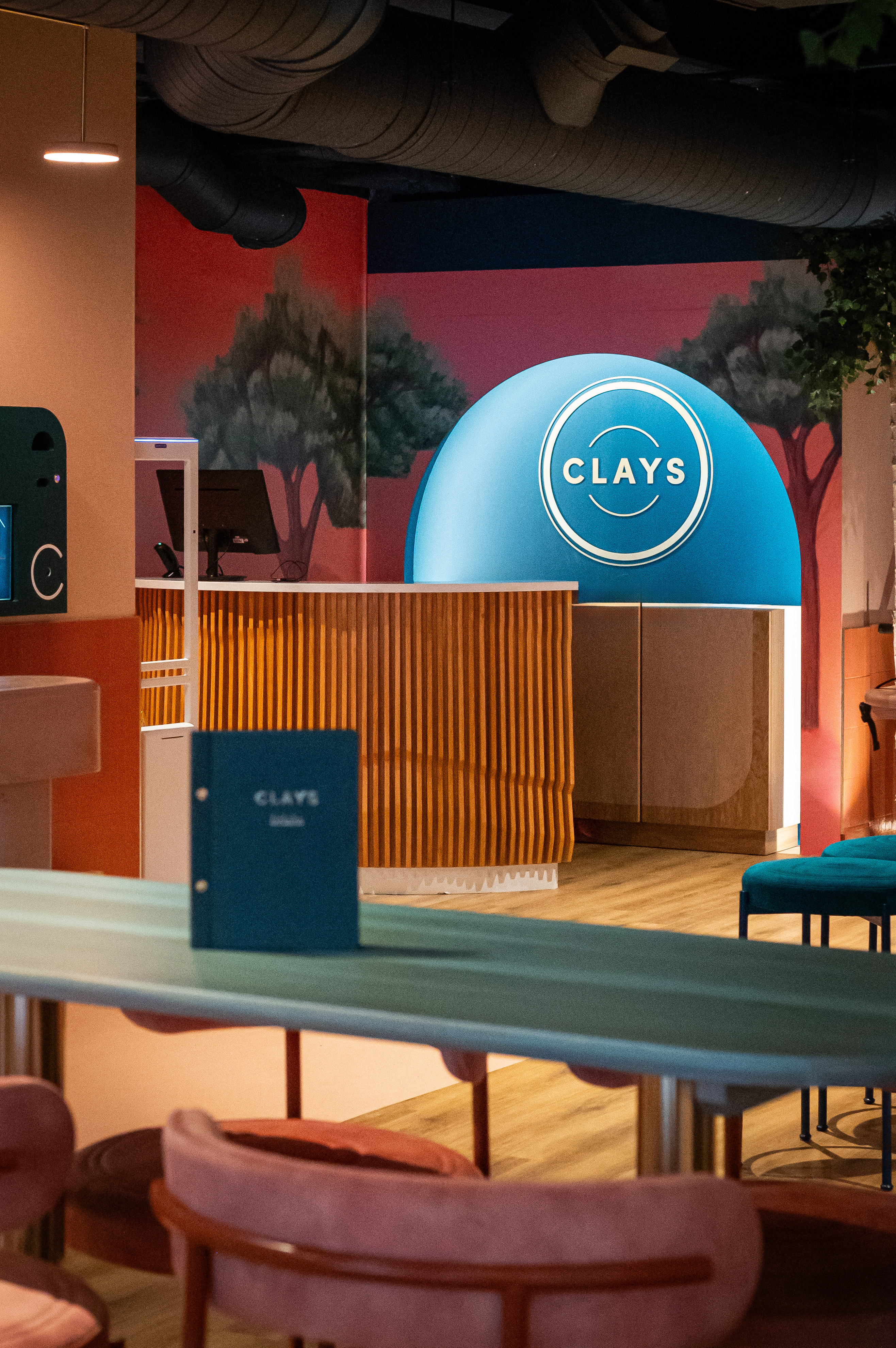 Modern event space in Clays Birmingham, vibrant reception for networking and meetings.
