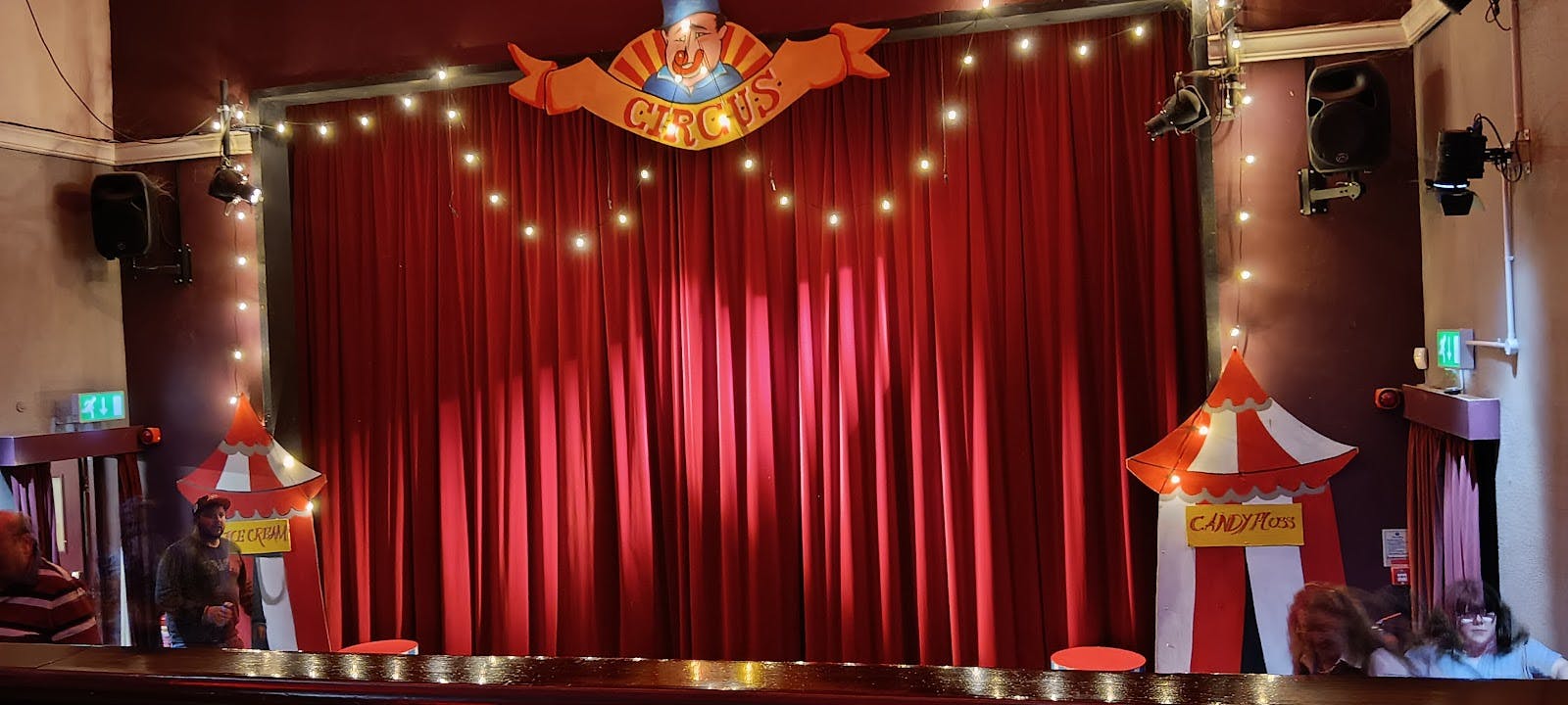 Circus-themed stage at Oldbury Repertory Theatre, perfect for performances and events. - Banner