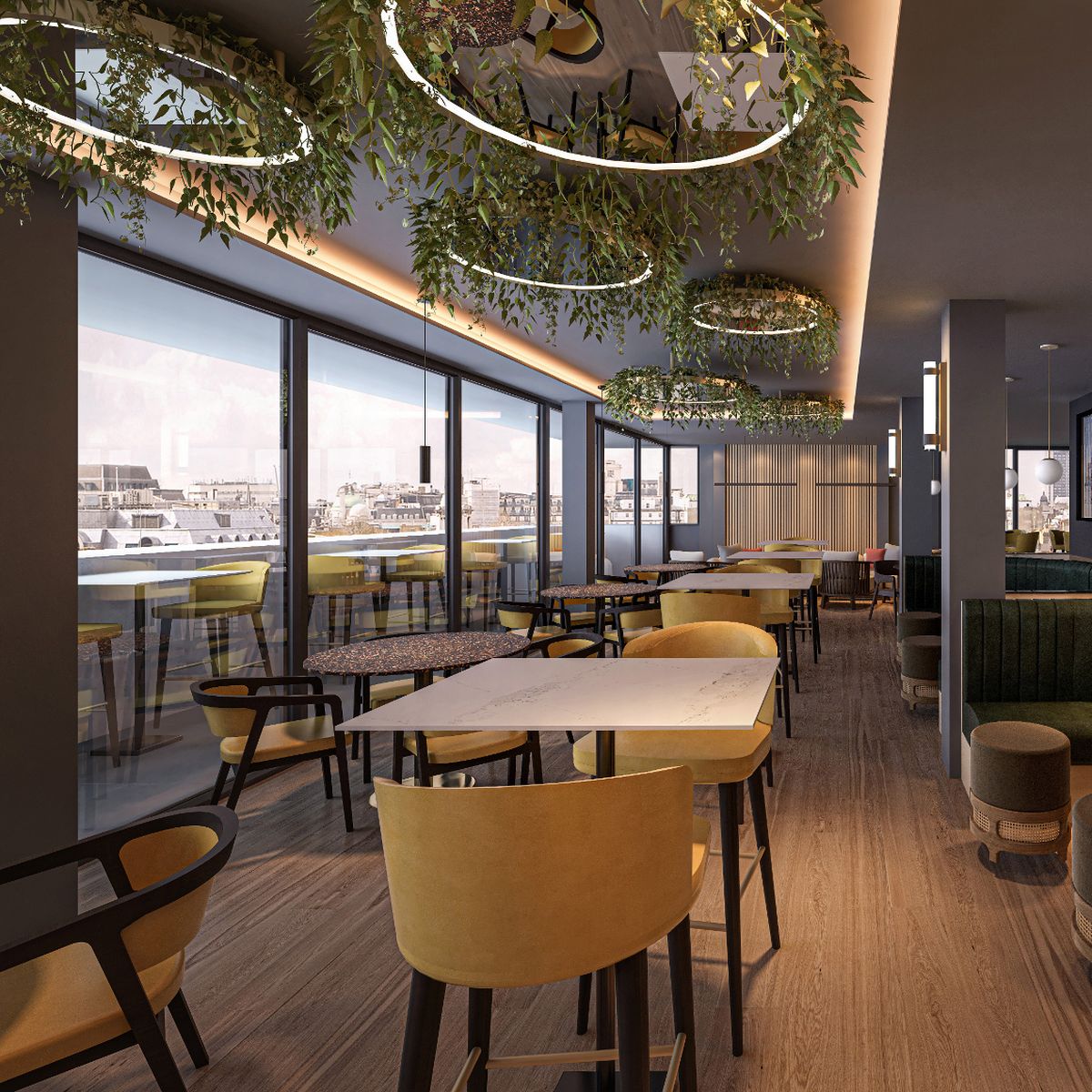 Modern event space at Malmaison Manchester with large windows, perfect for gatherings.