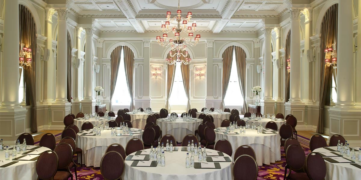 Elegant banquet hall in Corinthia London, ideal for upscale events and meetings.