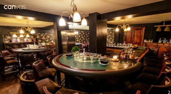 Sophisticated event space with stylish bar for networking and cocktail receptions.