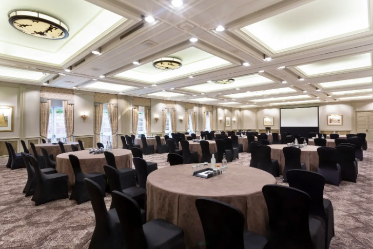 Oulton Suite with round tables, ideal for conferences and social gatherings at Oulton Hall. - Banner