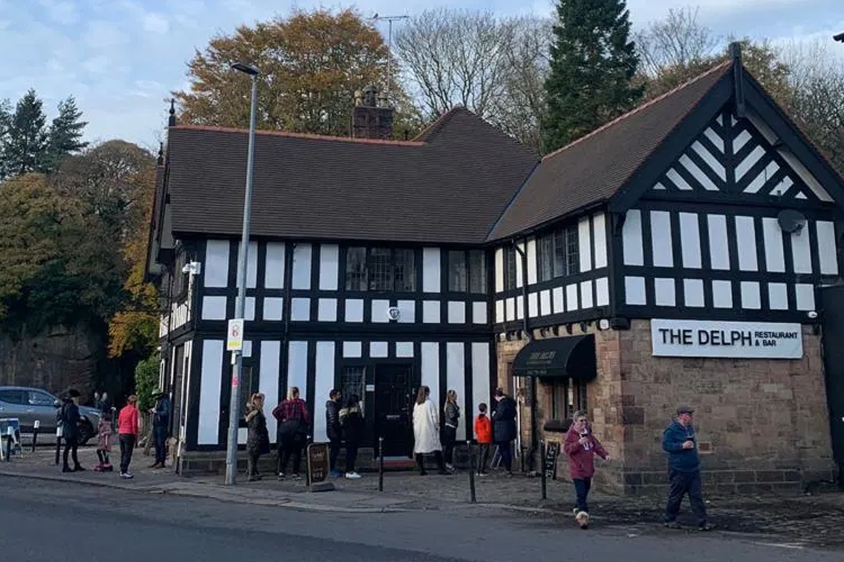 Charming Tudor-style bar at The Delph, perfect for intimate gatherings and events.