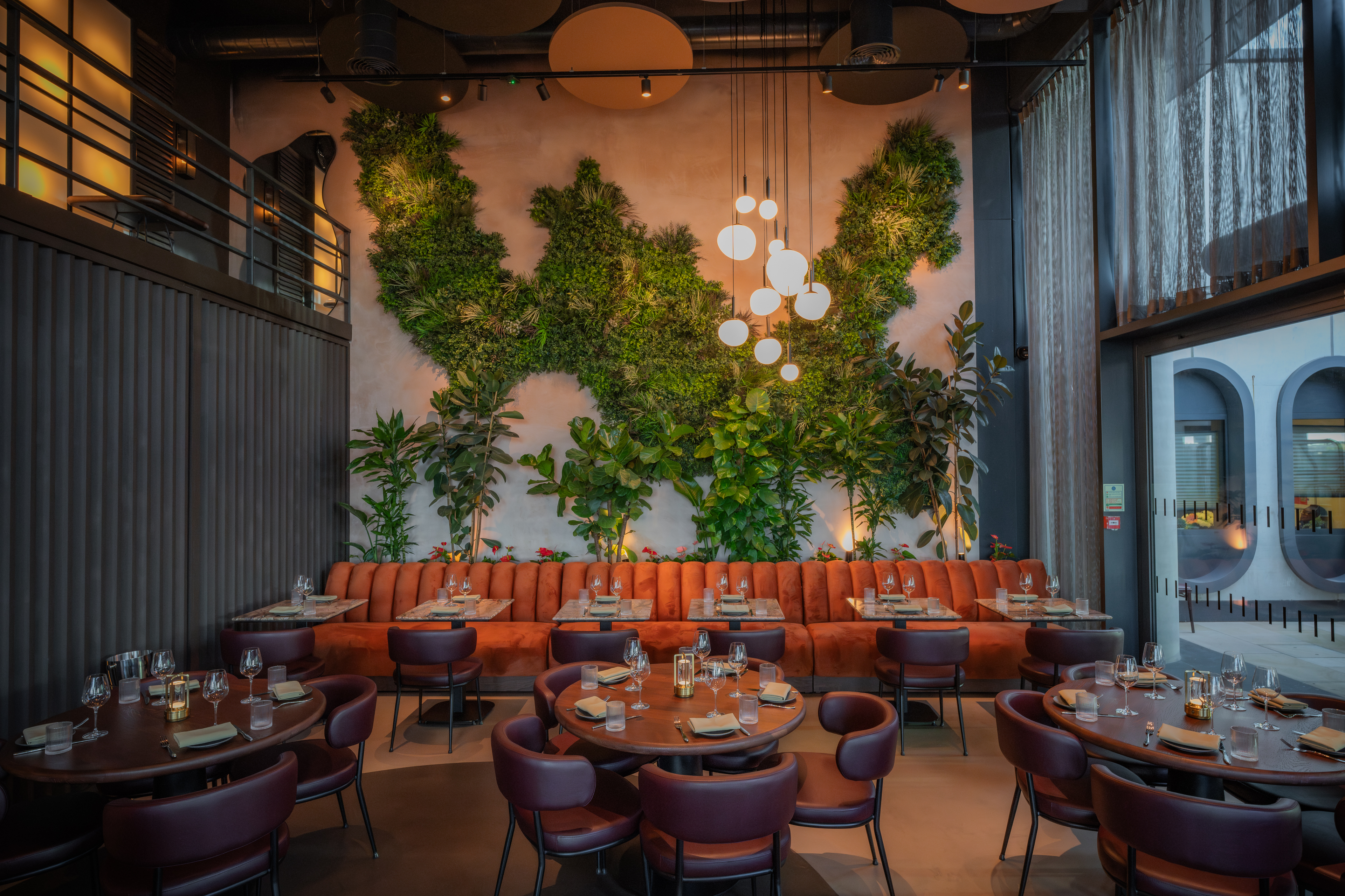 Modern dining space in HERA Restaurant, ideal for corporate events and intimate gatherings.