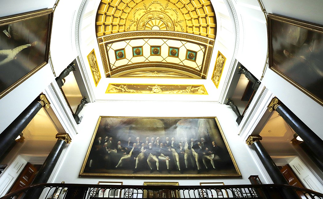 Elegant Trinity House venue with high ceilings for upscale events and corporate gatherings. - Banner