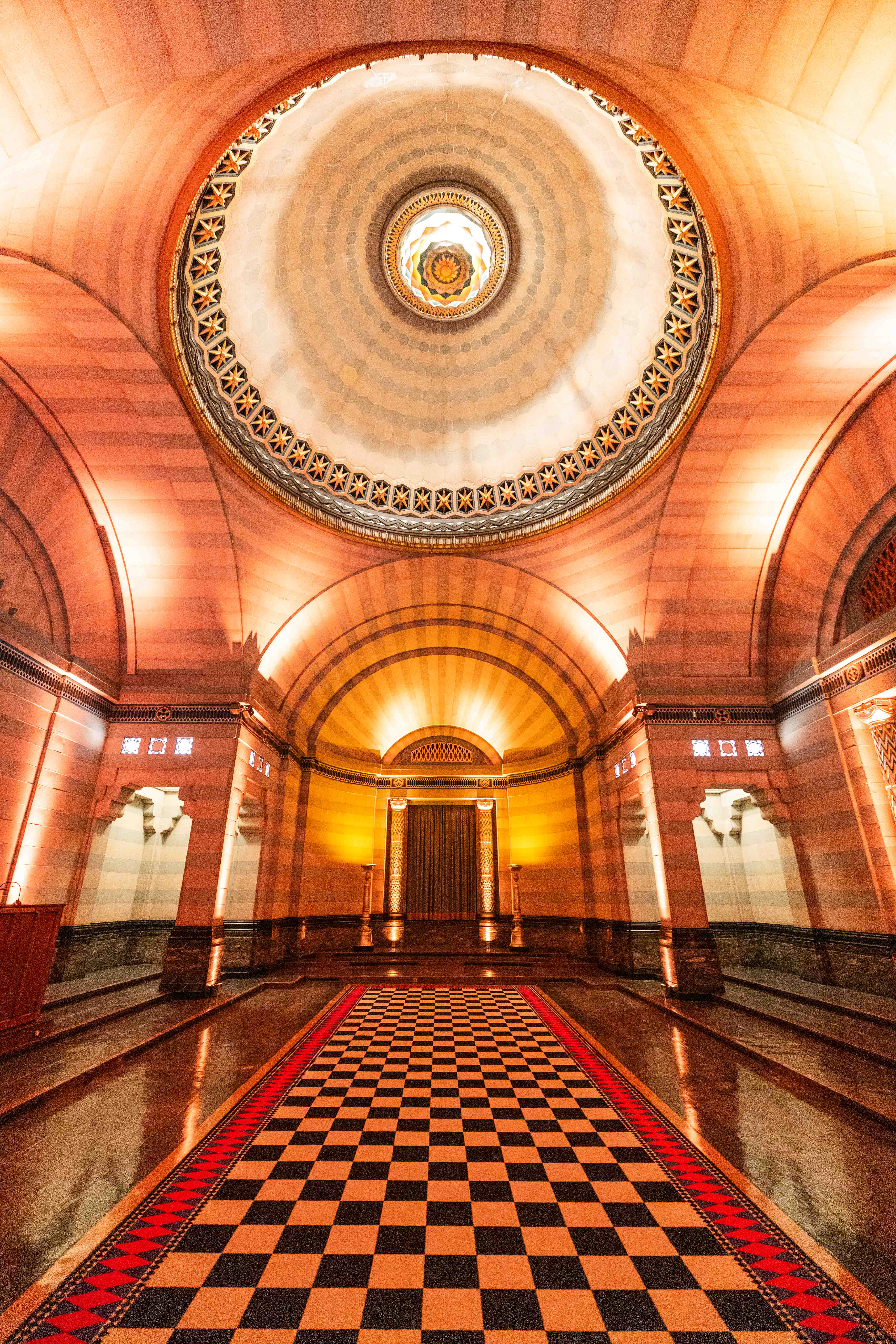 Elegant Egyptian Room with high arched ceilings, perfect for upscale events and galas.