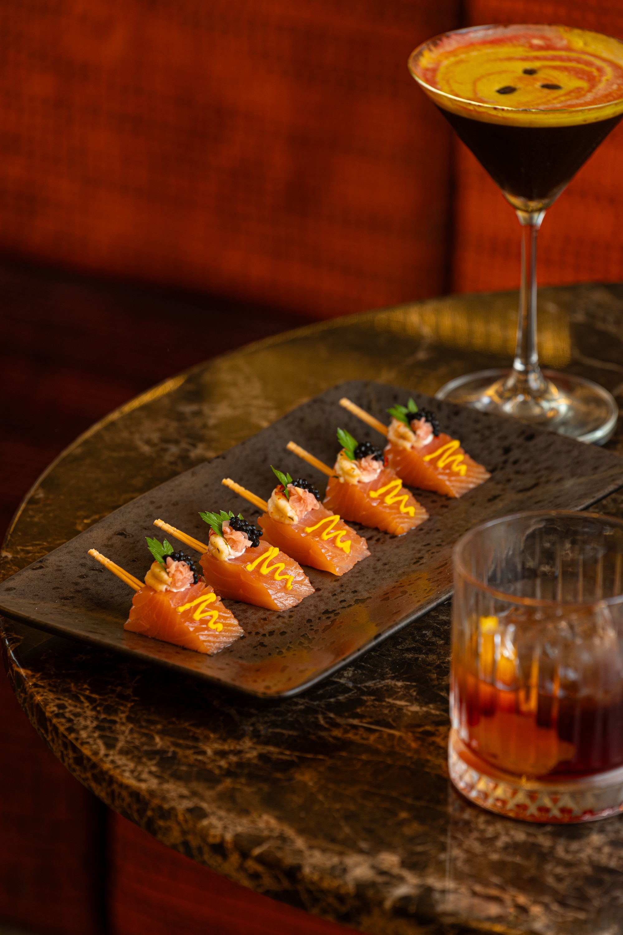Gourmet salmon hors d'oeuvres at Barnaby's Lounge Bar, ideal for upscale events.