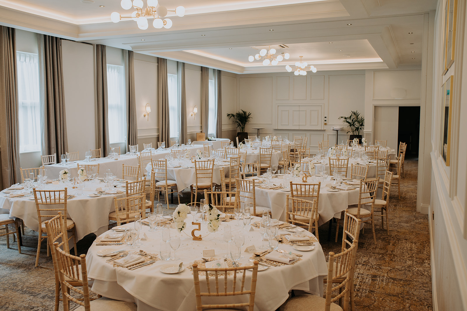 Eyre Suite banquet hall at Horwood House Hotel, elegant setting for weddings and events.