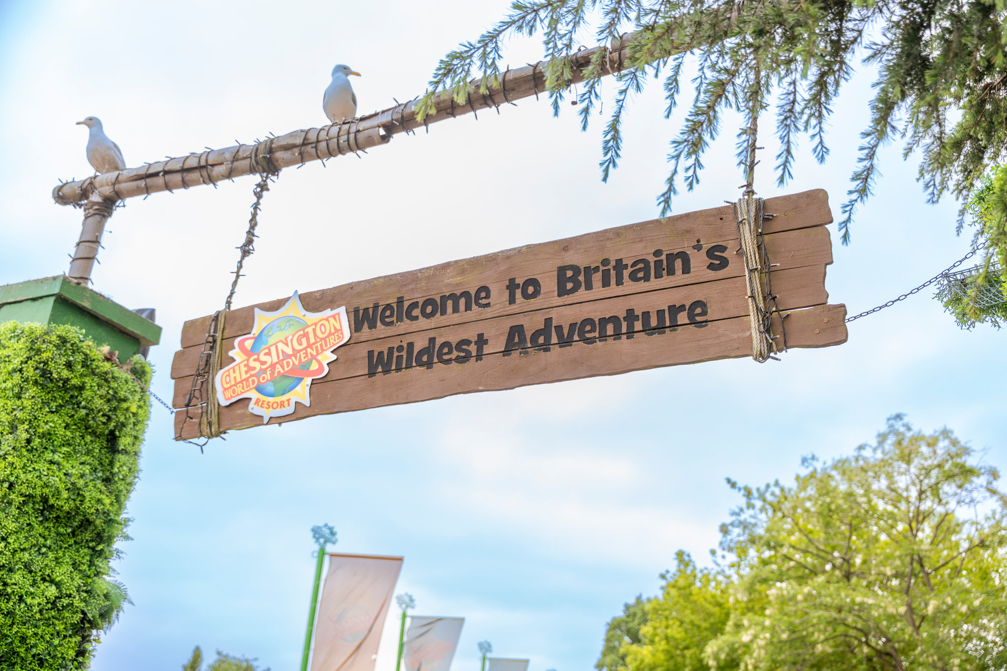 Exclusive Park Hire sign at Chessington World of Adventures for outdoor events and team-building.