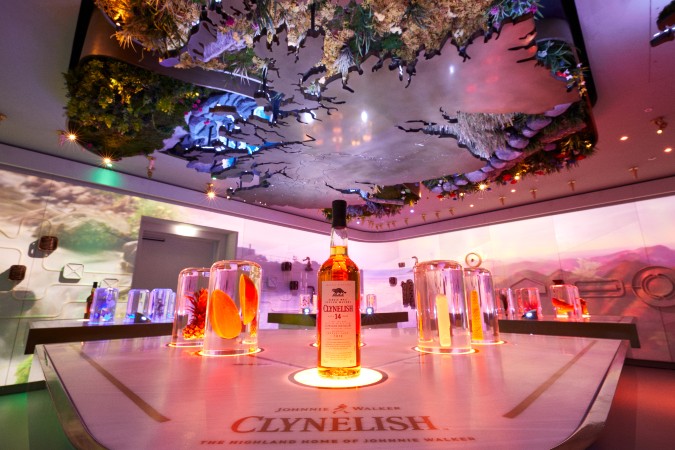 Johnnie Walker Princes Street cellar masterclass with dramatic lighting for brand activations.