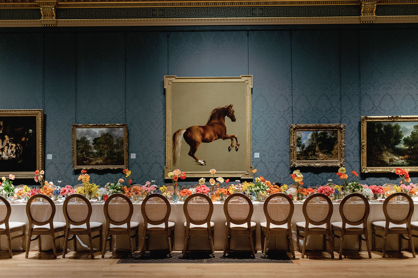 Elegant long table in Room 34, The National Gallery, perfect for formal events and gatherings.