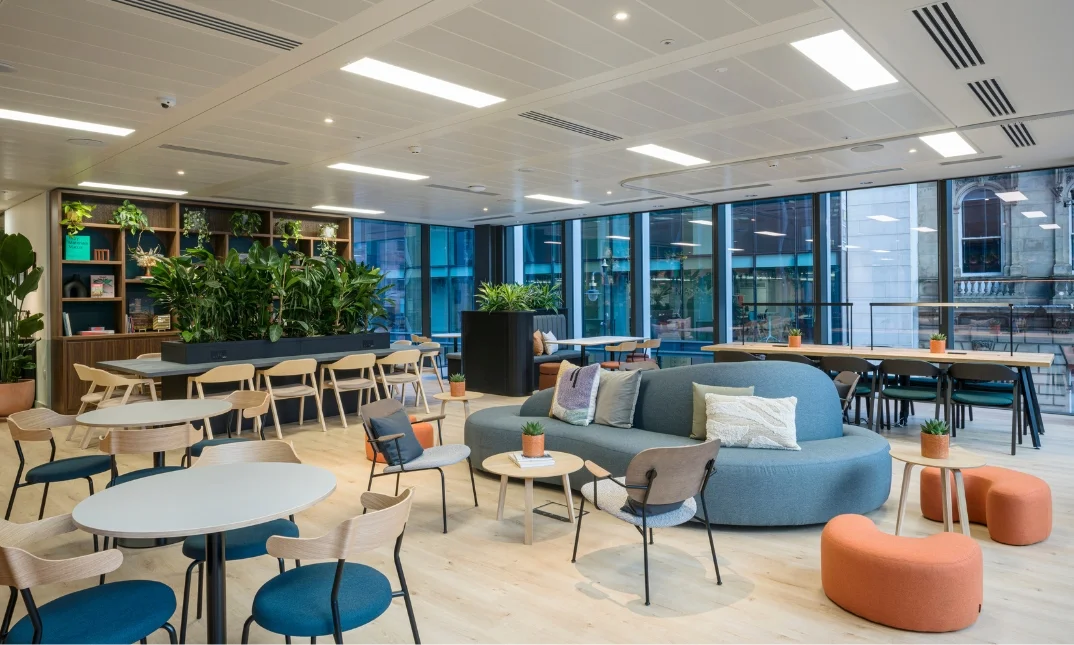 Modern business lounge with modular seating for corporate networking and professional events.