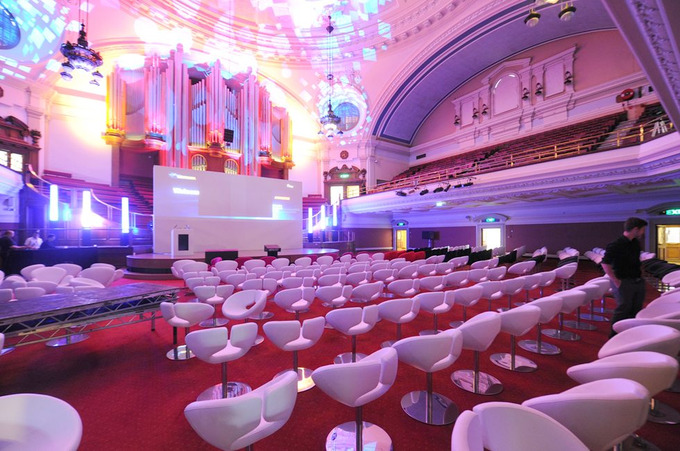 Elegant event space at Central Hall Westminster, ideal for conferences and seminars.