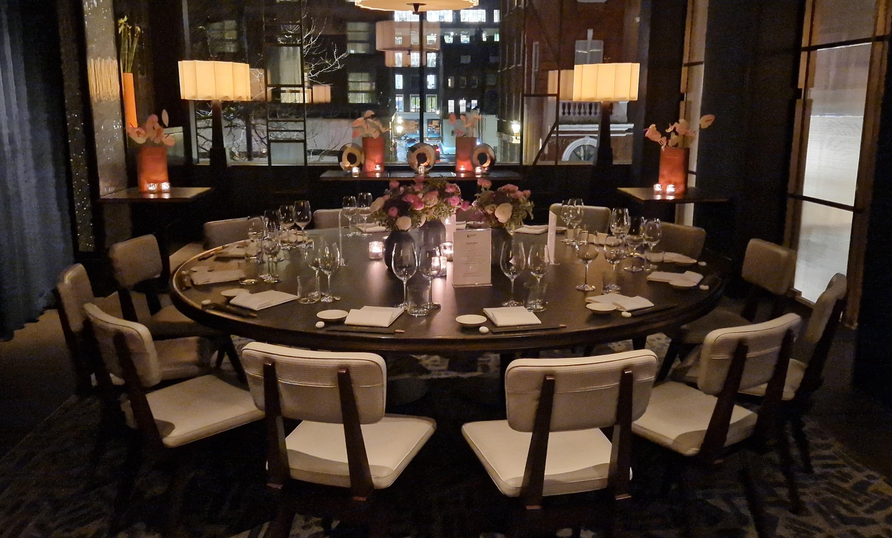 Elegant private dining room at Nobu Hotel with stylish table setting for exclusive events.