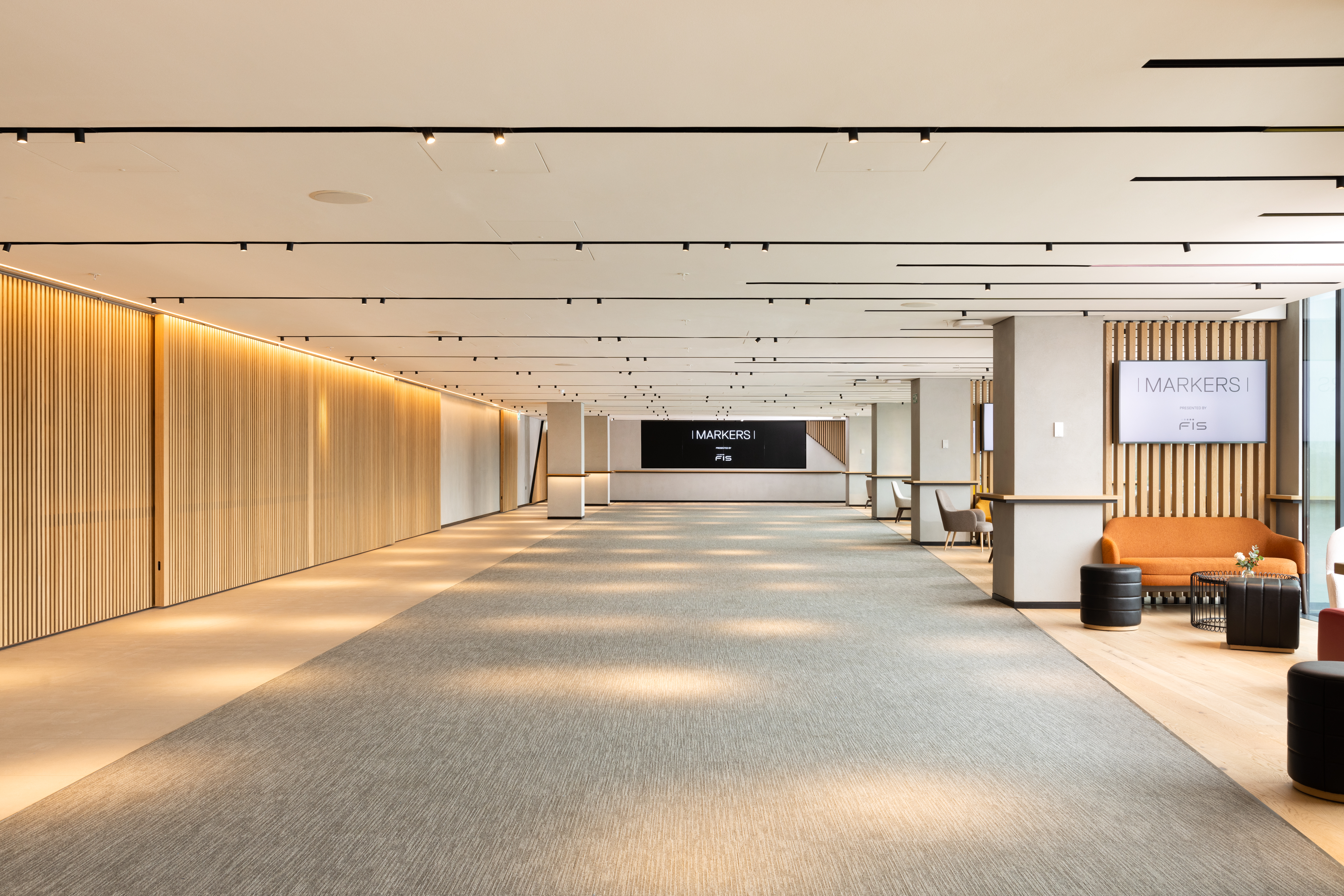 Spacious modern event space with natural light, ideal for meetings and gatherings in Fulham.