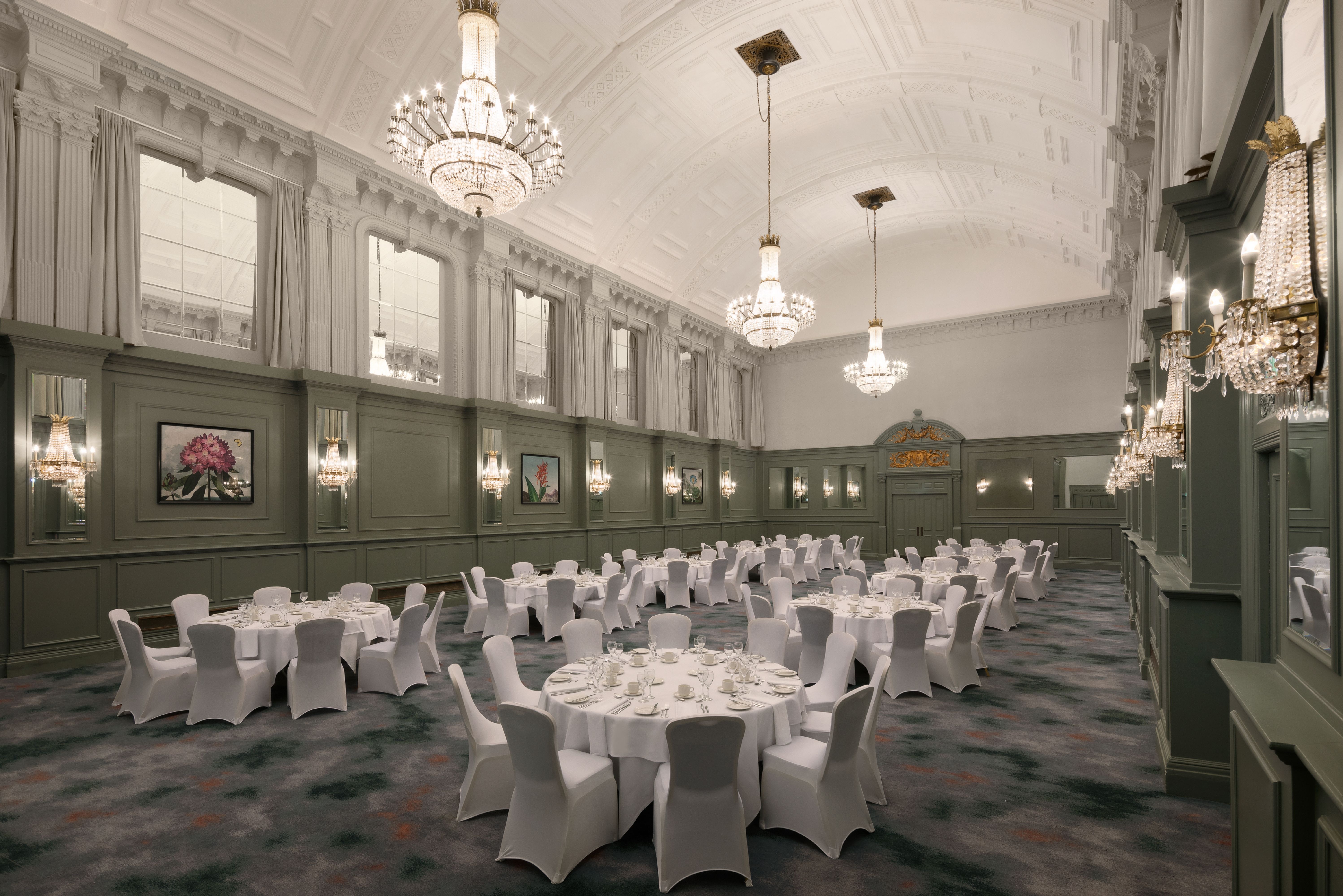 Elegant event space at DoubleTree by Hilton Brighton with round tables for weddings or conferences.