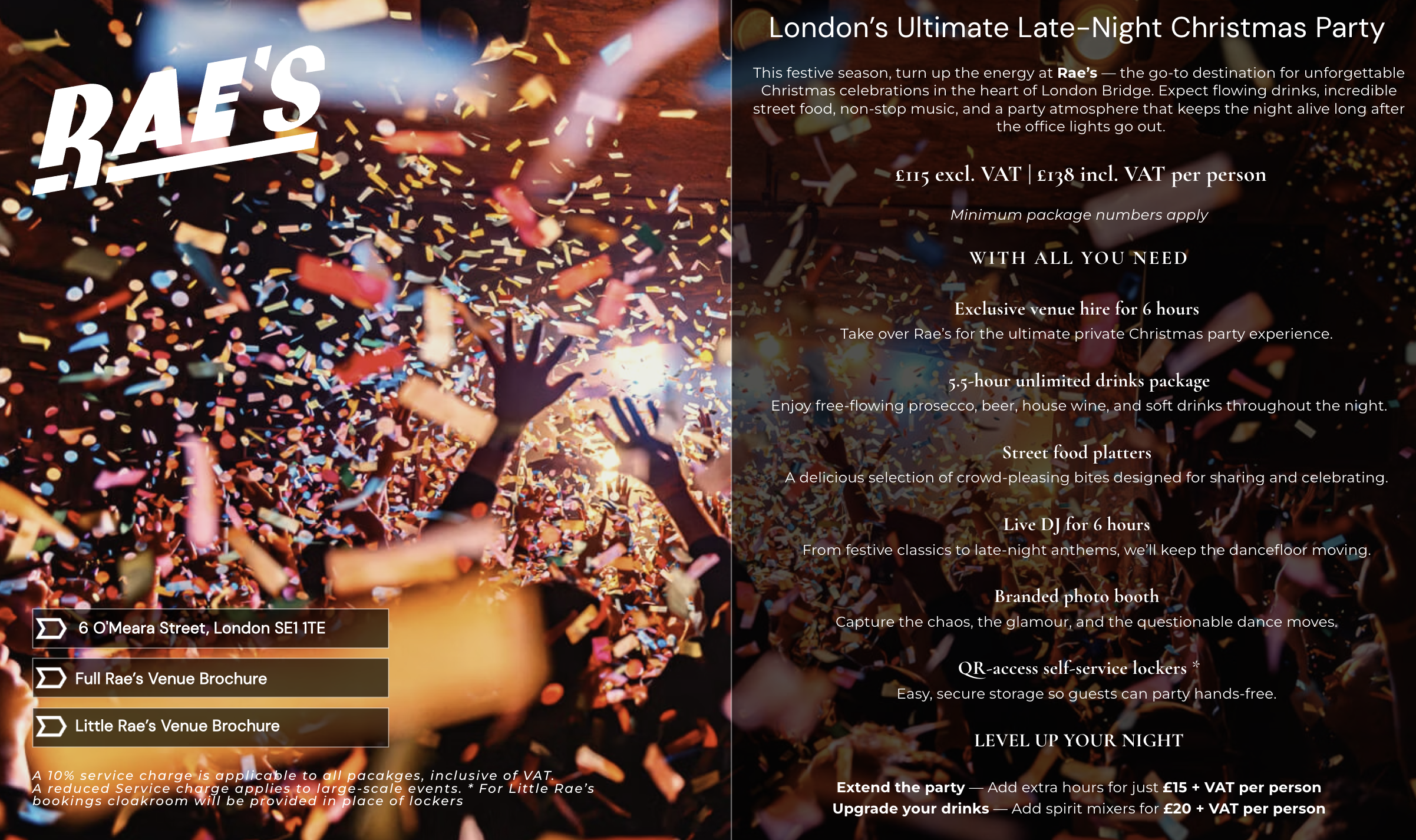 Christmas party at Rae’s London featuring festive decor for corporate holiday events.
