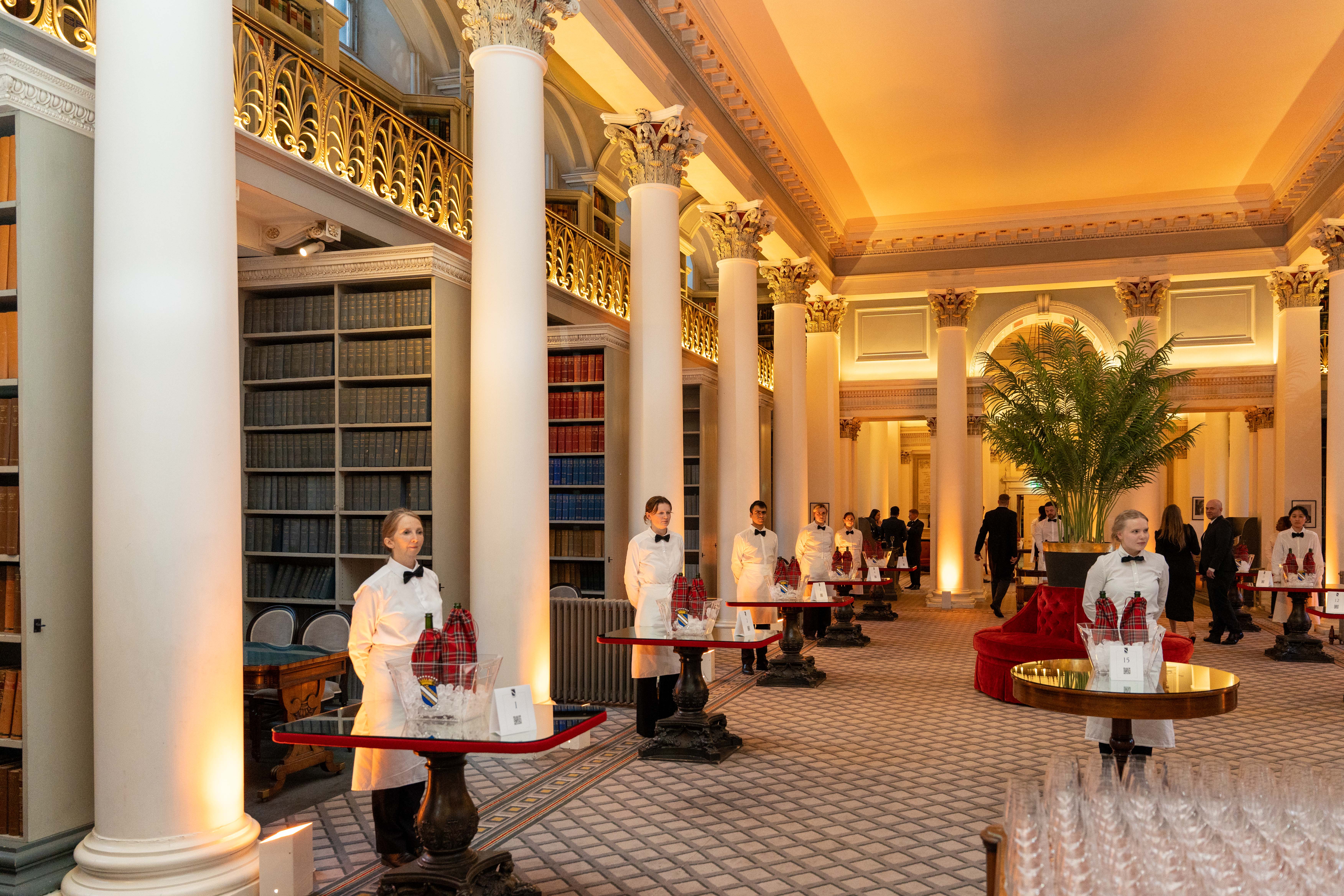 Elegant event setup in Lower Library 1, refined décor and attentive staff.