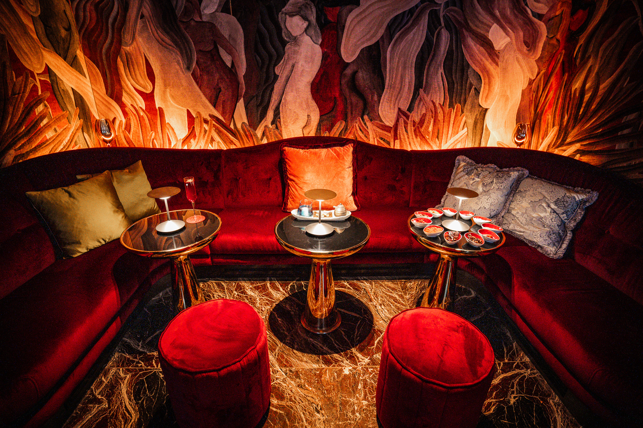 Shikhar Bar VIP lounge with plush velvet seating, ideal for luxury cocktail receptions and events.