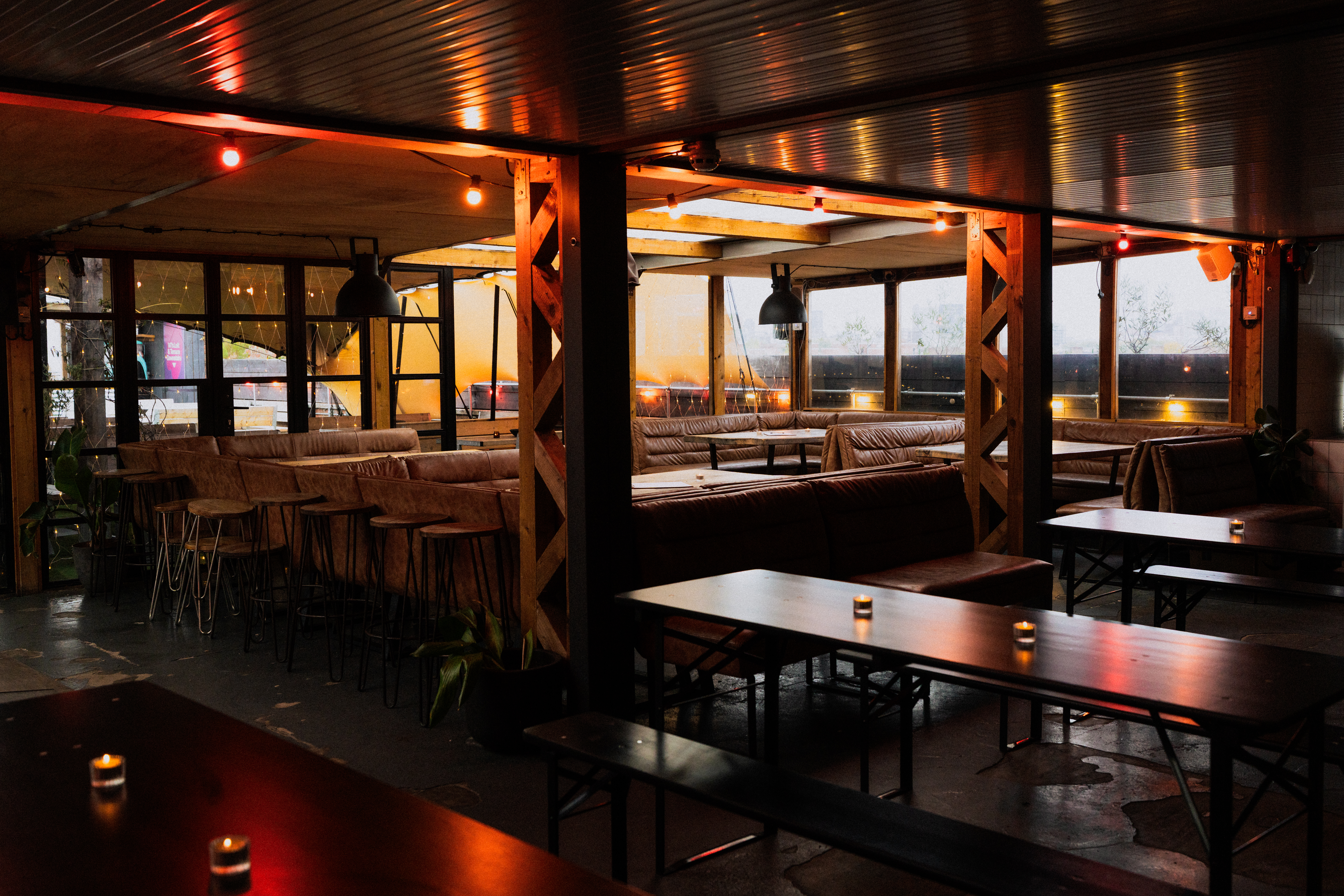 Intimate event space at Netil360 Rooftop with cozy ambiance, ideal for gatherings.