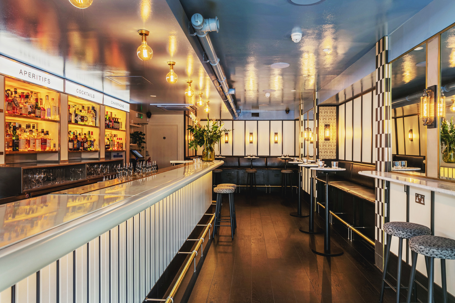 Modern upscale bar in Swift Borough, perfect for corporate receptions and VIP cocktail events.
