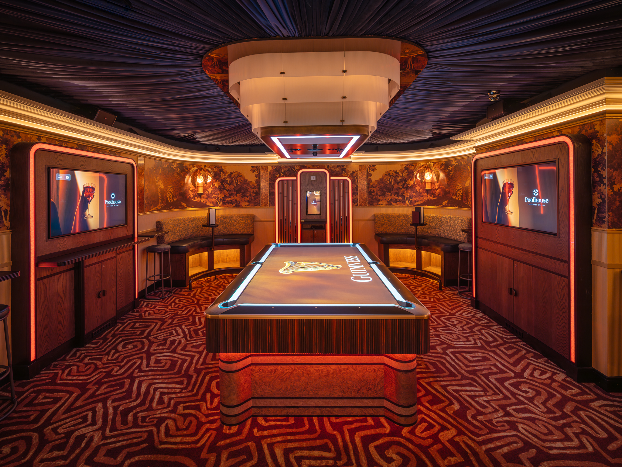 Jungle Room at Poolhouse with plush seating: ideal for incentive networking and breakout events.