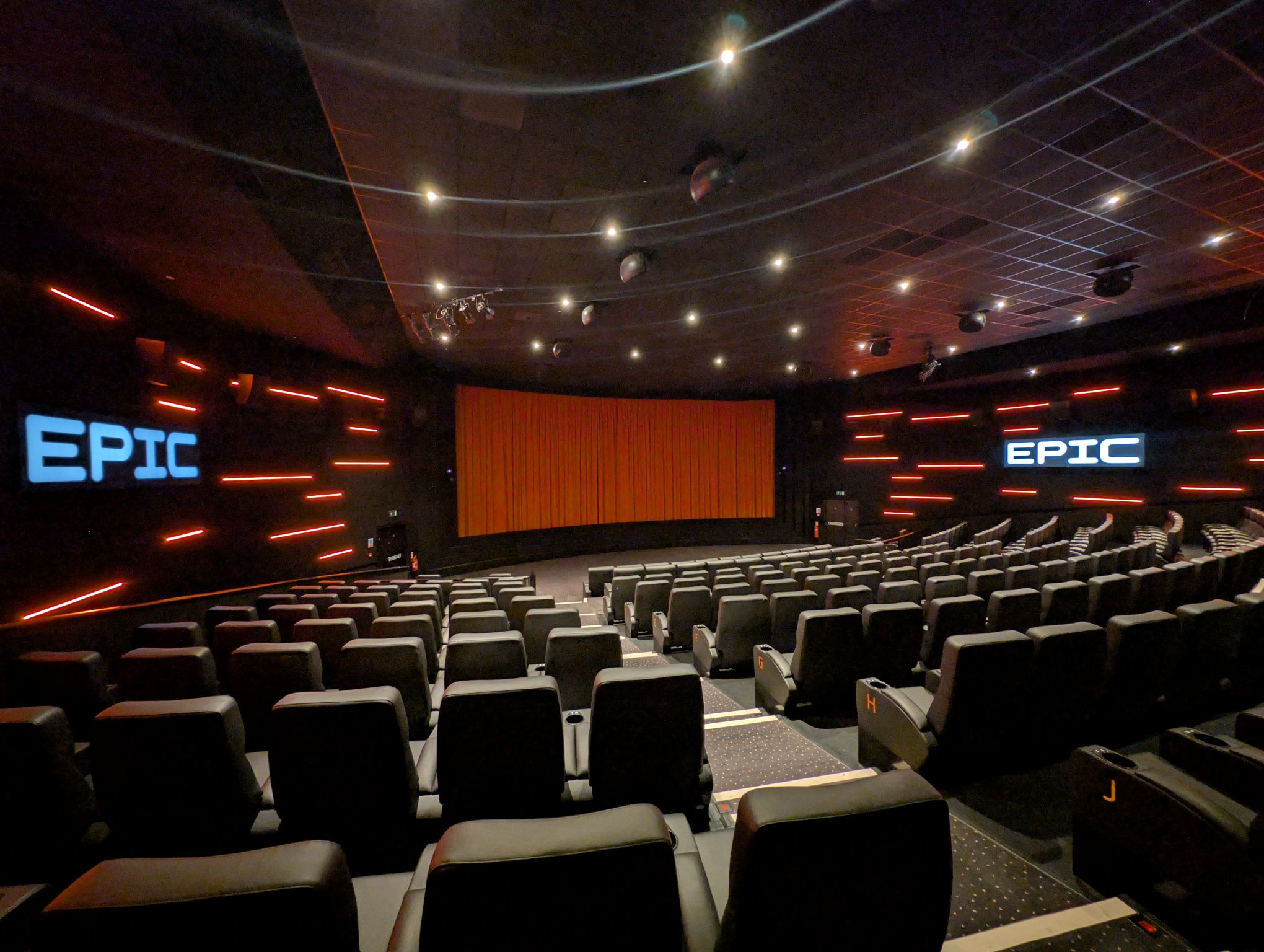 Modern cinema auditorium at Vue West End for corporate screenings and professional presentations.