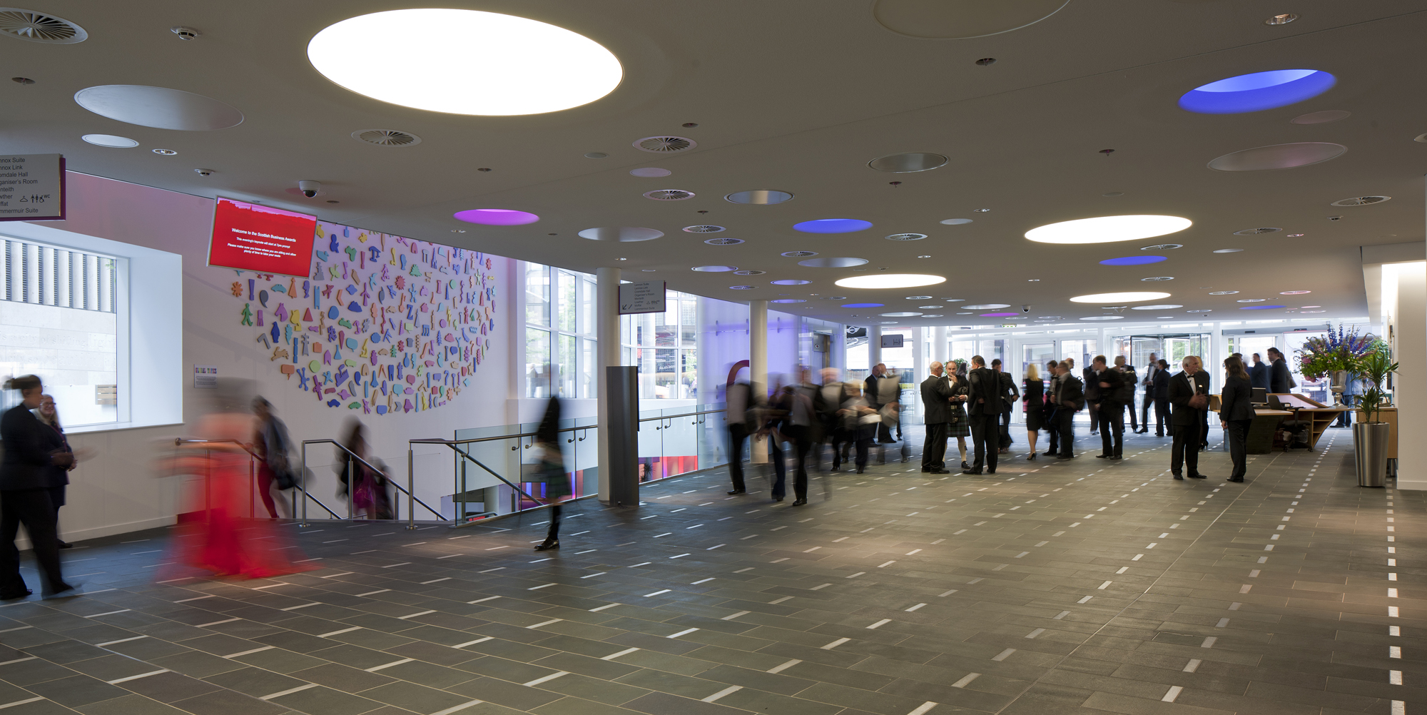 Atrium at Edinburgh International Conference Centre, modern venue for networking events.