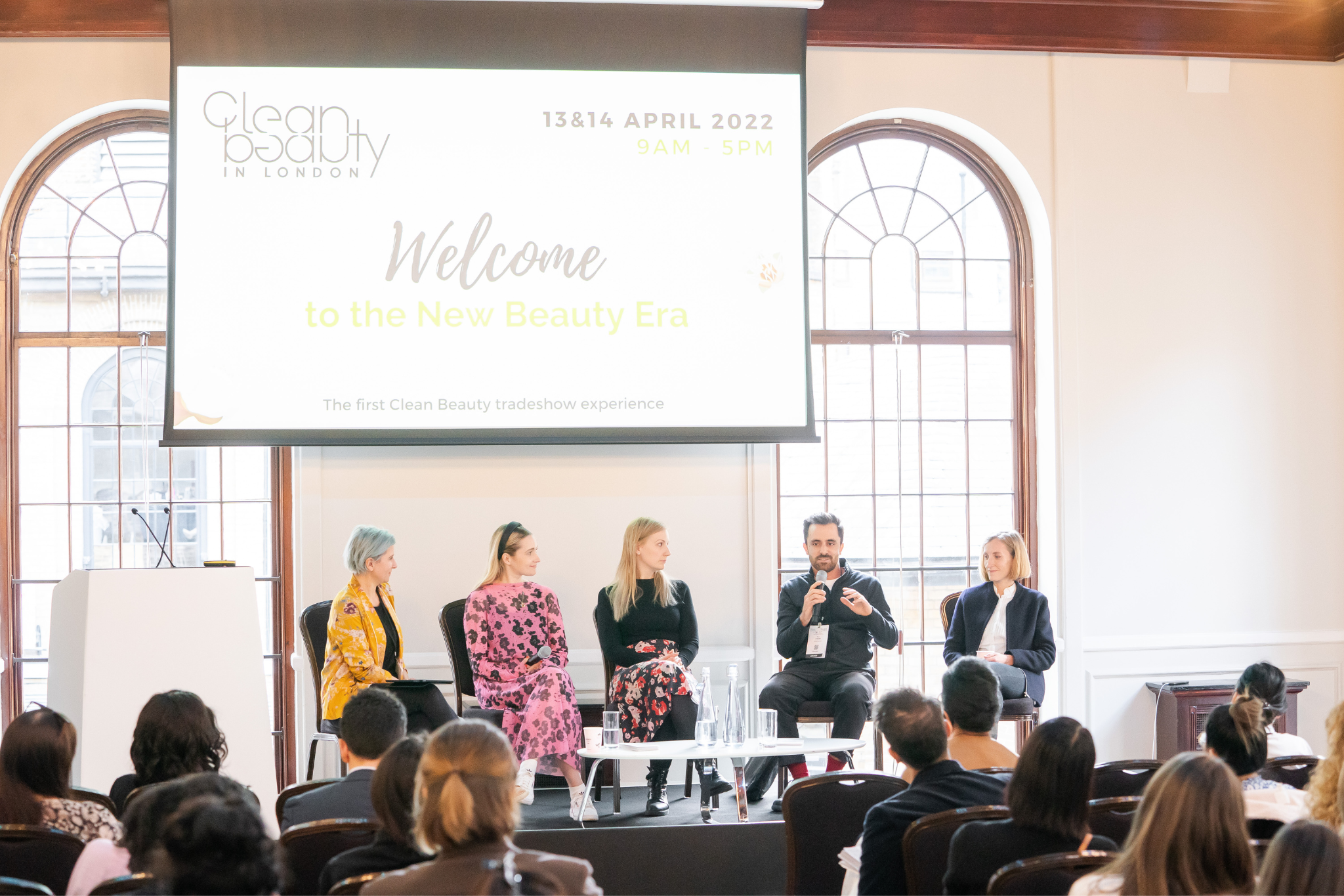 Panel discussion at The Sugar Rooms, beauty industry event with engaging speakers.