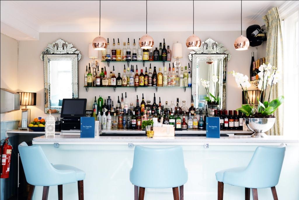 Stylish bar setup in The Terrace Room, ideal for networking events and cocktail receptions.