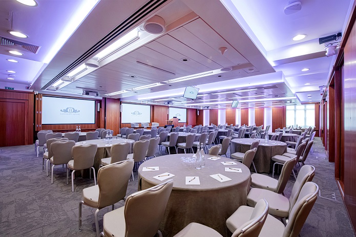 Hybrid event conference: Burdett Suite, No.11 Cavendish, theater & round tables