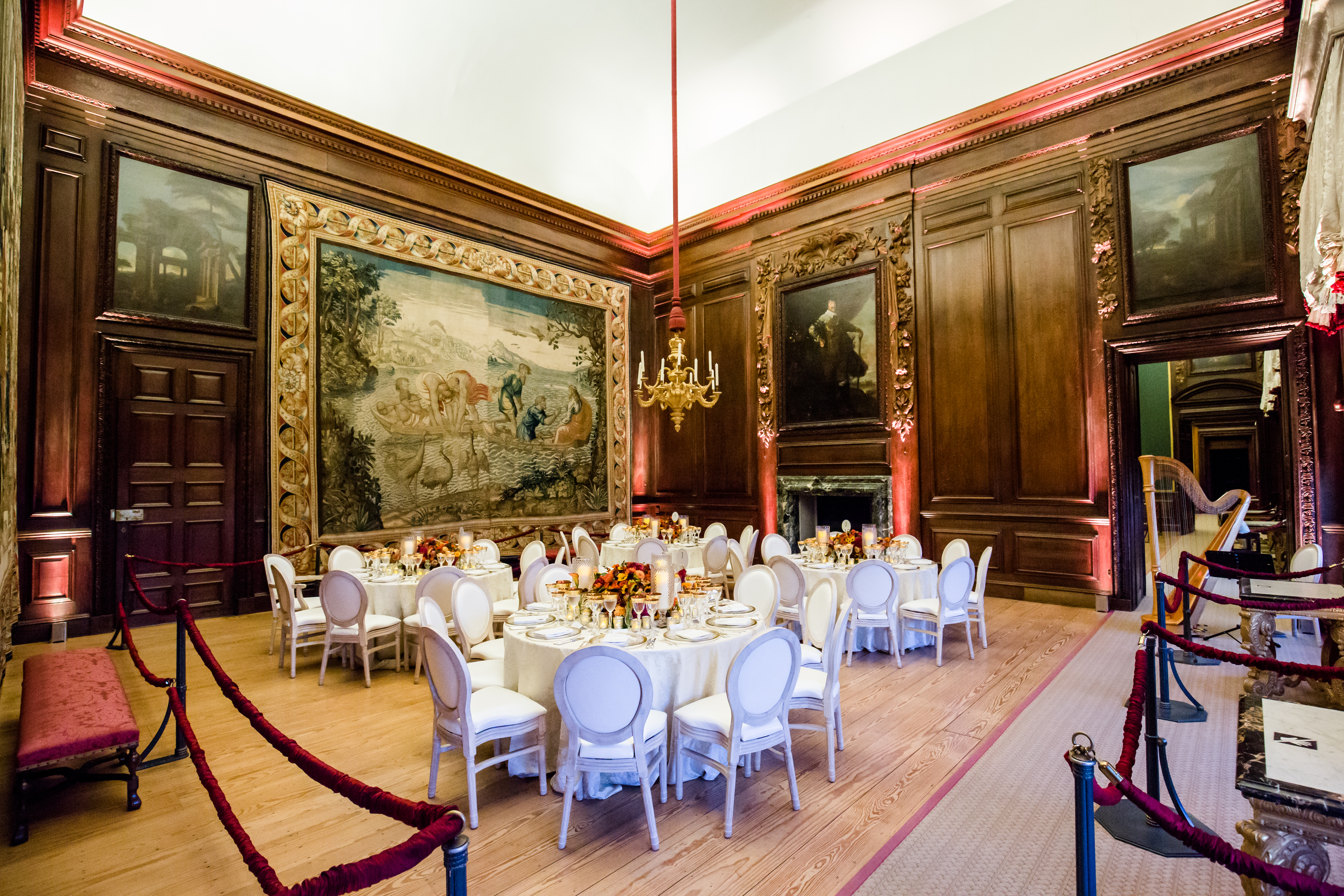 Elegant dining area in Hampton Court Palace for upscale weddings and corporate events.