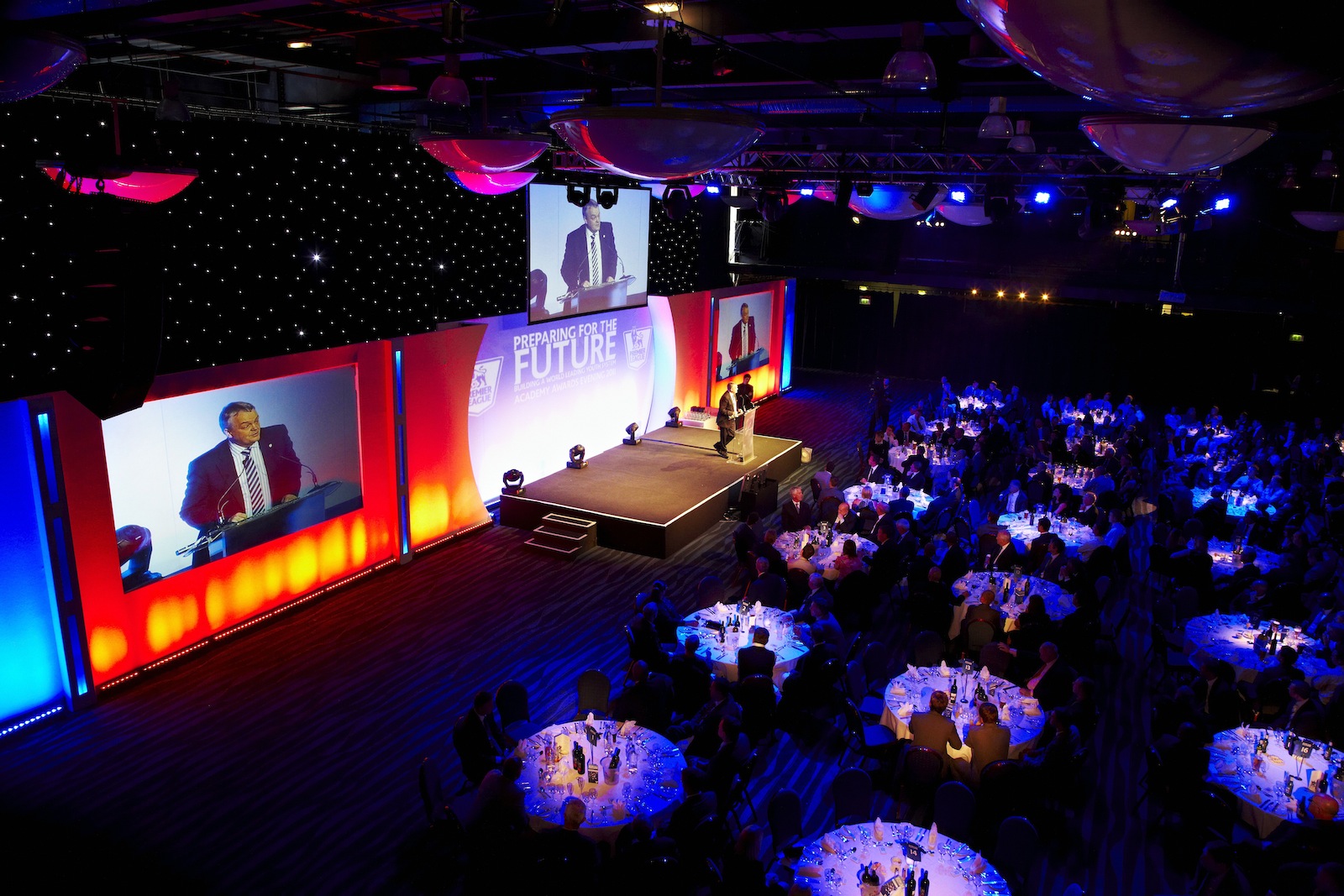 Premier Suite at Bolton Whites Hotel, stage setup for conferences and gala dinners.