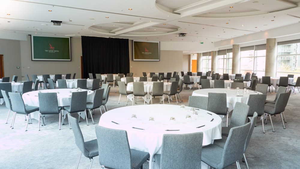 Grand Ballroom at The Lowry Hotel, elegantly set for formal events and presentations.