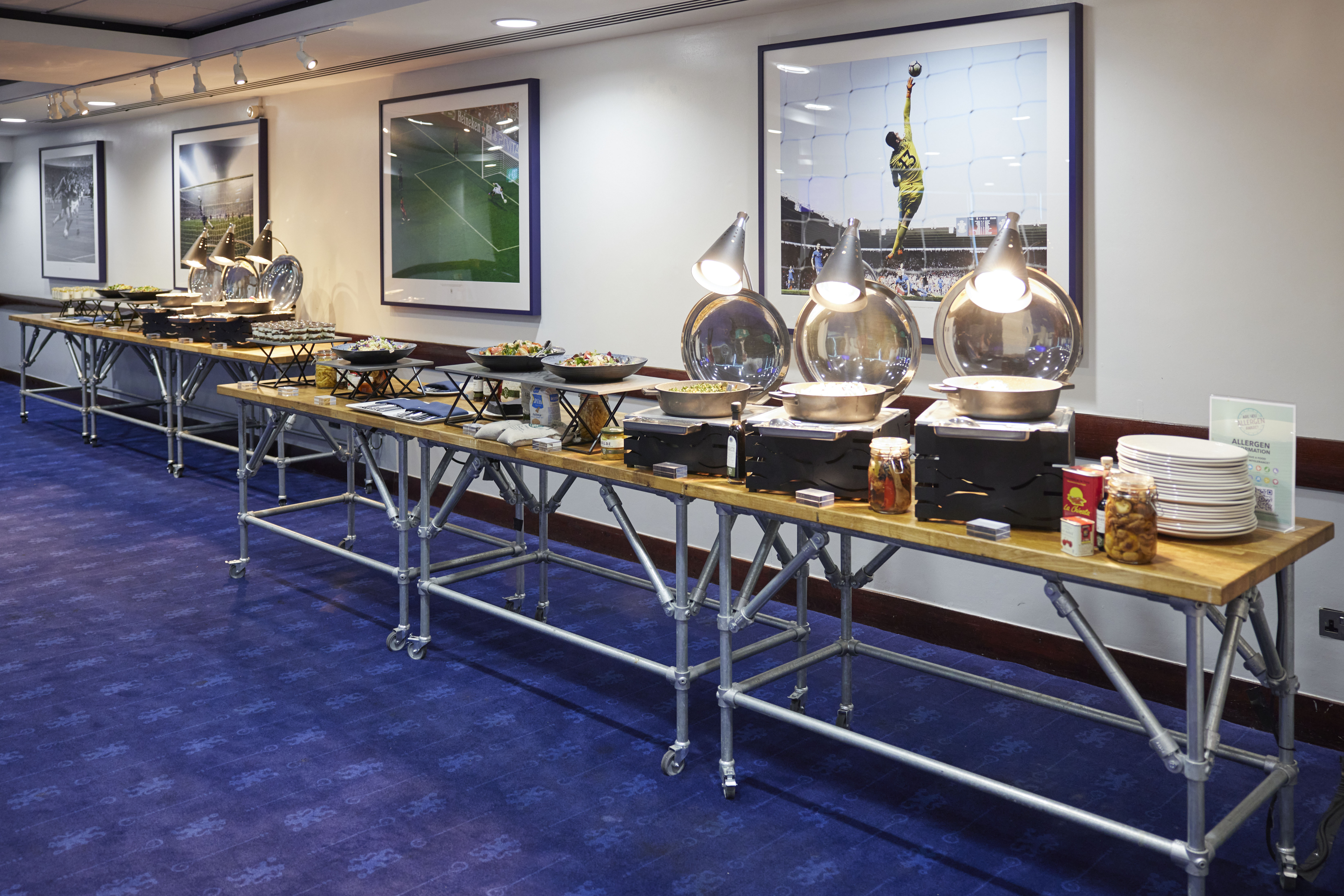Buffet setup in Bonnetti and Clarke Suites, Chelsea FC for events and catering.
