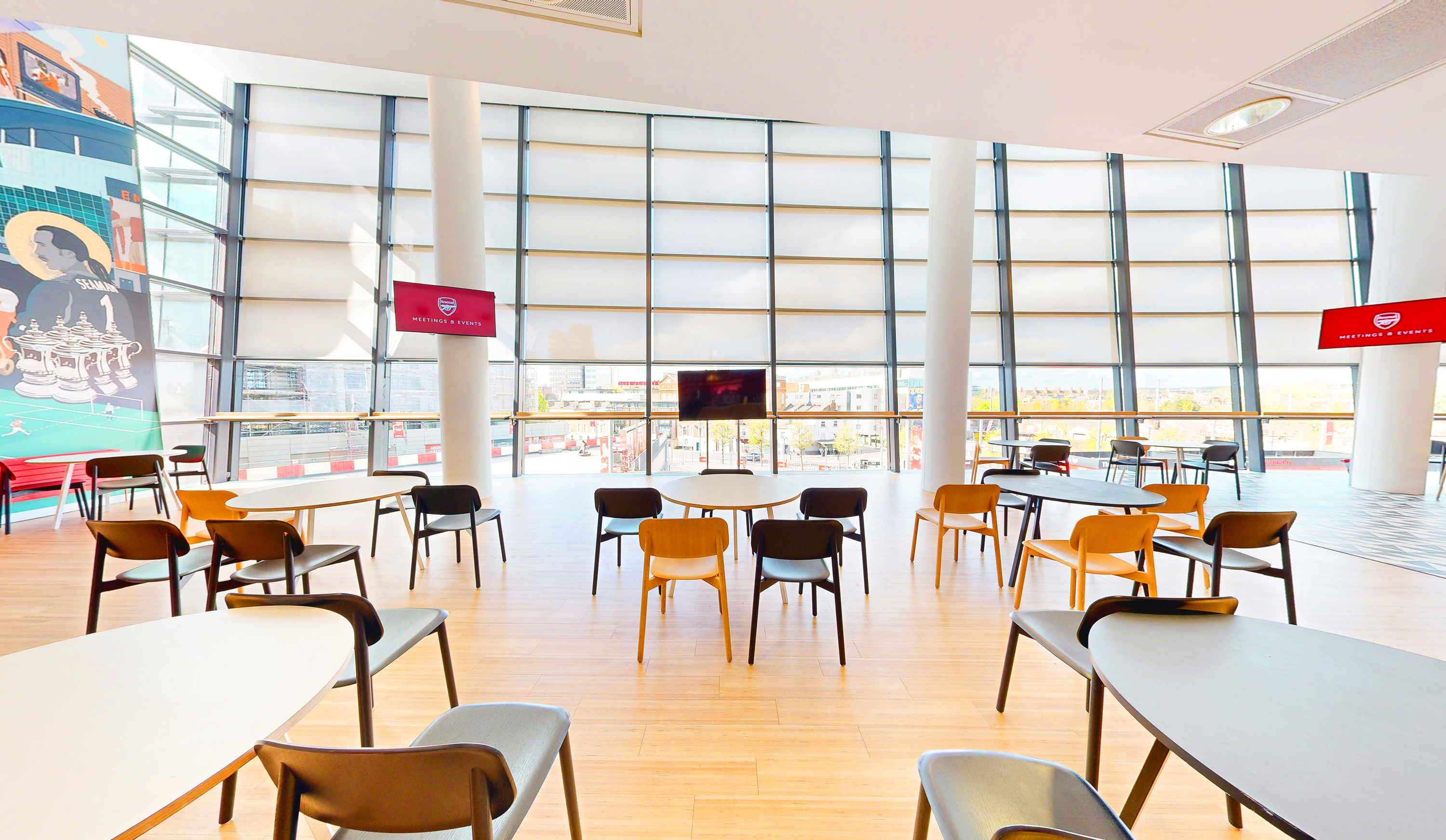 Arsenal FC Emirates Stadium event space with large windows for meetings and workshops.