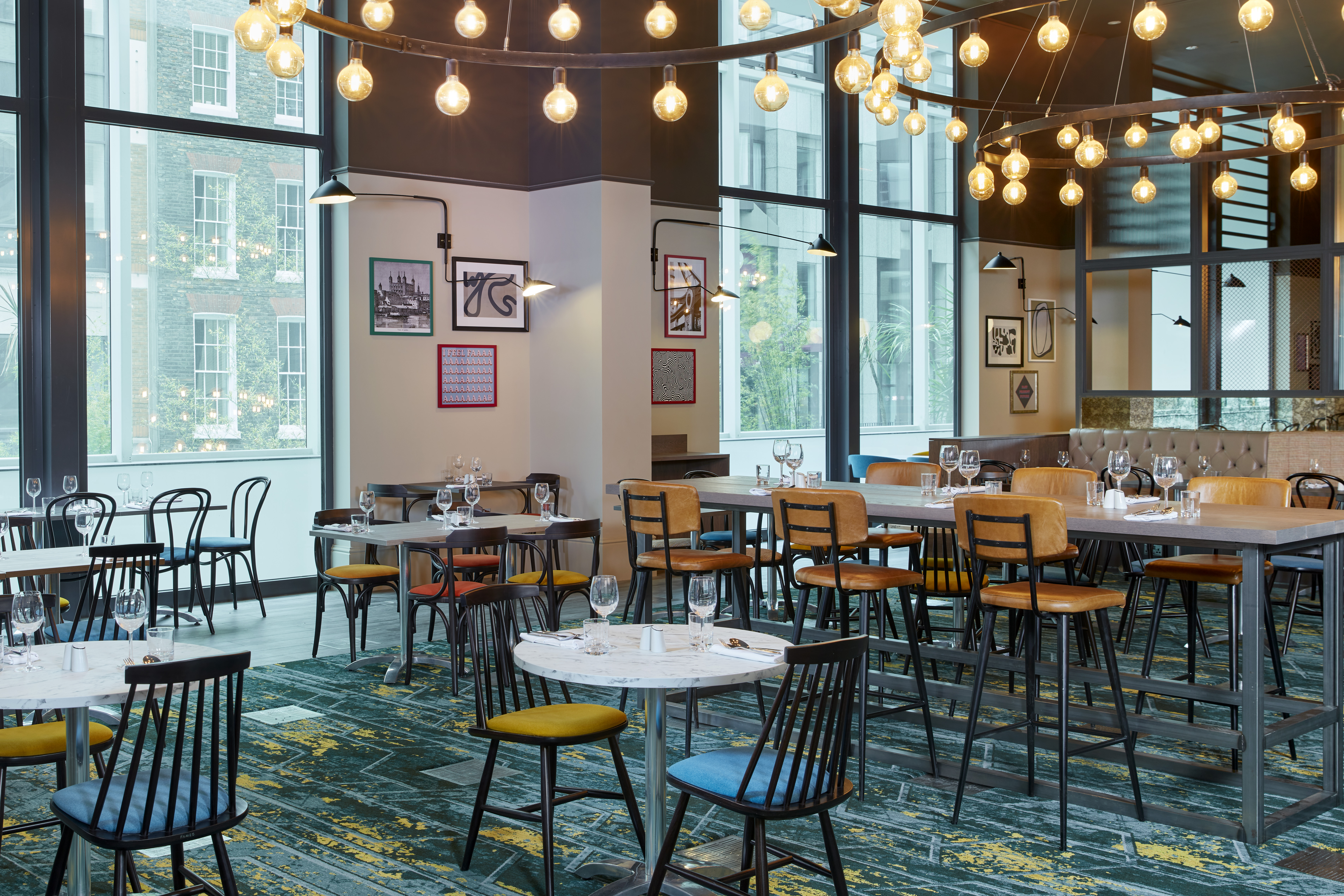 Modern dining space at Trinity, Leonardo Royal Hotel London, ideal for events and meetings. - Banner